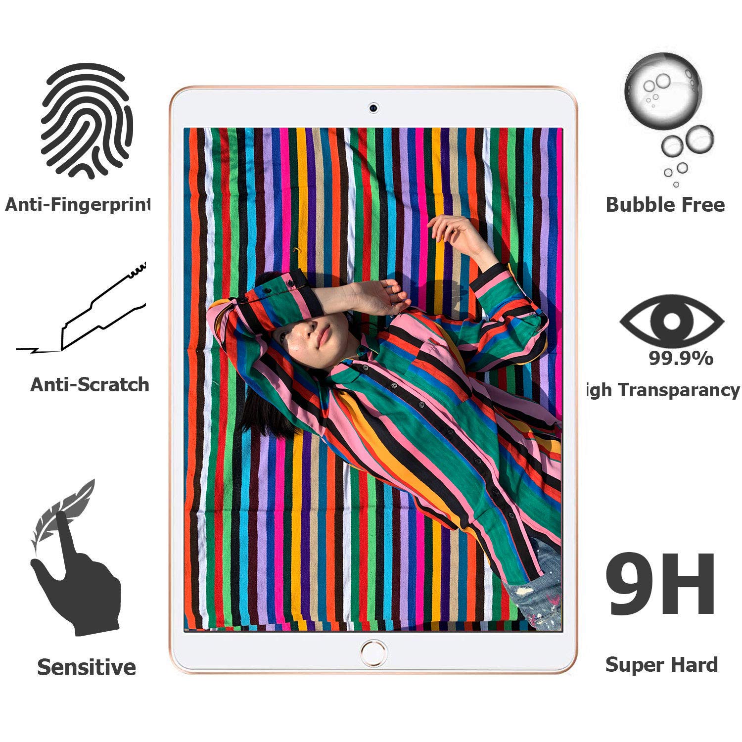 2 Pack Ultra HD Clear Tempered Glass Screen Protector for iPad Air 10.5