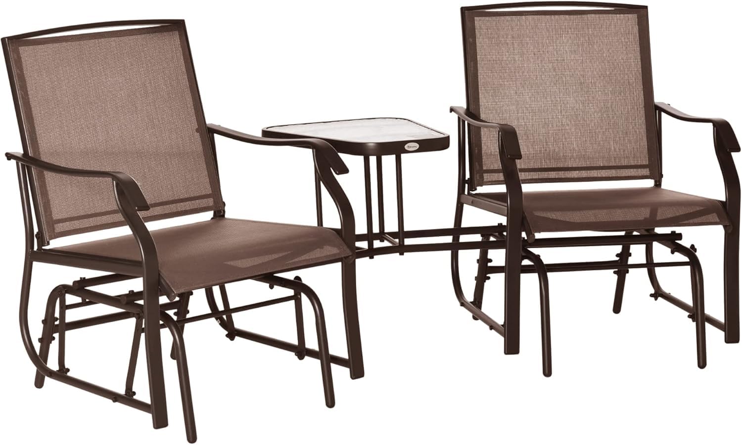 Outdoor Glider Bench & Chair - X&T 2-Person Patio Double Glider Rocker with Metal Sliding Tracks, Sling Fabric Loveseat & Center Table - Perfect for Porch, Garden, Lawn & Backyard Relaxation (Black)