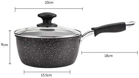 Non-Stick Wok Maifan Stone Pot - Small Milk Pot with Glass Lid for Gas Stove, Perfect for Cooking Soup, Stew & Rice | Ideal for Home Kitchen & Dorm Use