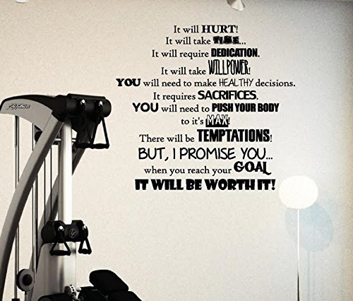 Fitness Goals - It Will Hurt Vinyl Wall Decal - Large Black Motivational Gym Wall Art for Home & Office Workout Room Decor