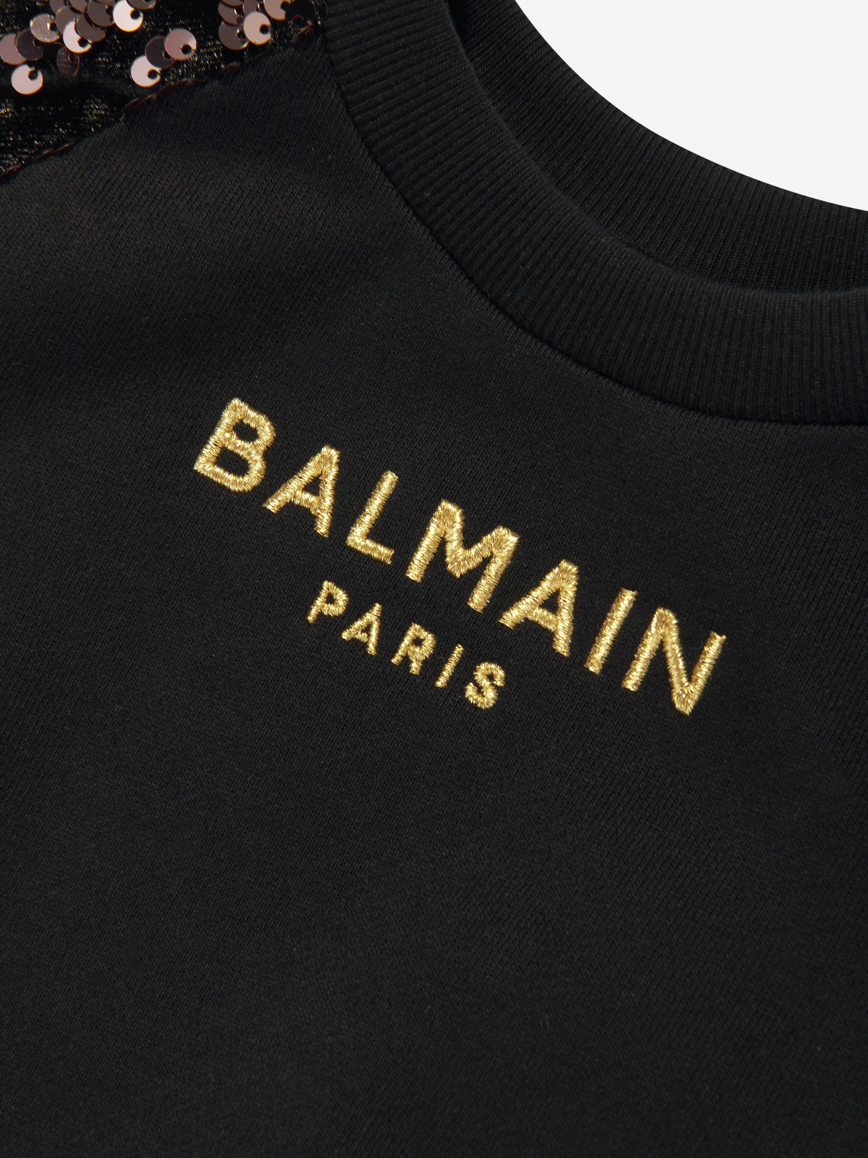 Balmain Black Sequin Sleeve Sweatshirt for Girls | Fashionable Glamorous Kids Hoodie | Perfect for Parties, Holidays & Special Occasions