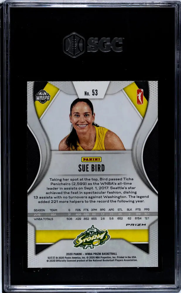 2020 Panini Prizm WNBA Sue Bird Silver Prizm SGC 10 Graded Basketball Card - Perfect for Collectors, Investors and WNBA Fans