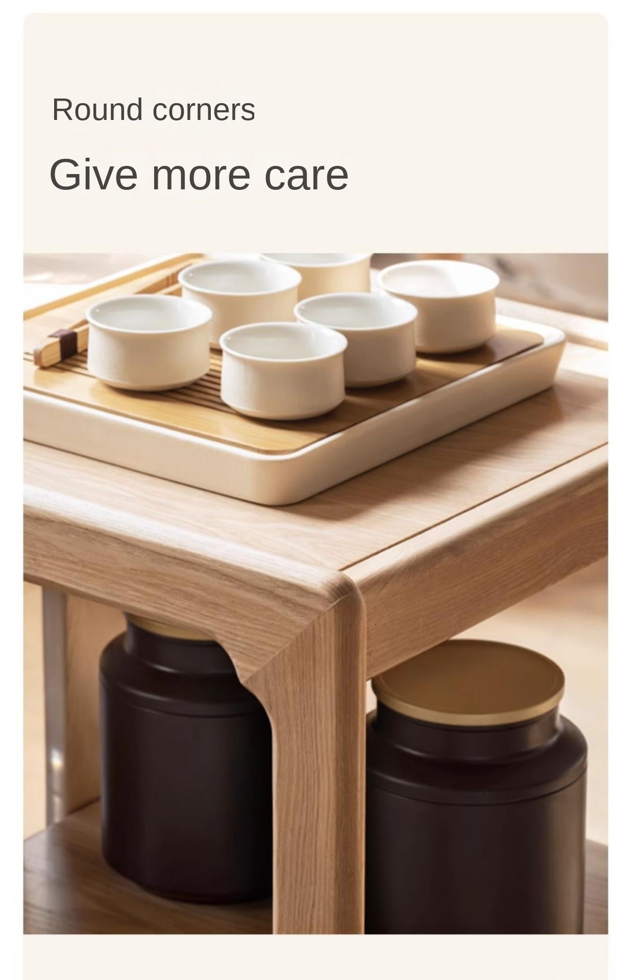 Premium Oak Solid Wood Folding Tea Table with Built-in Kettle - Perfect for Living Room, Garden, and Outdoor Tea Ceremonies