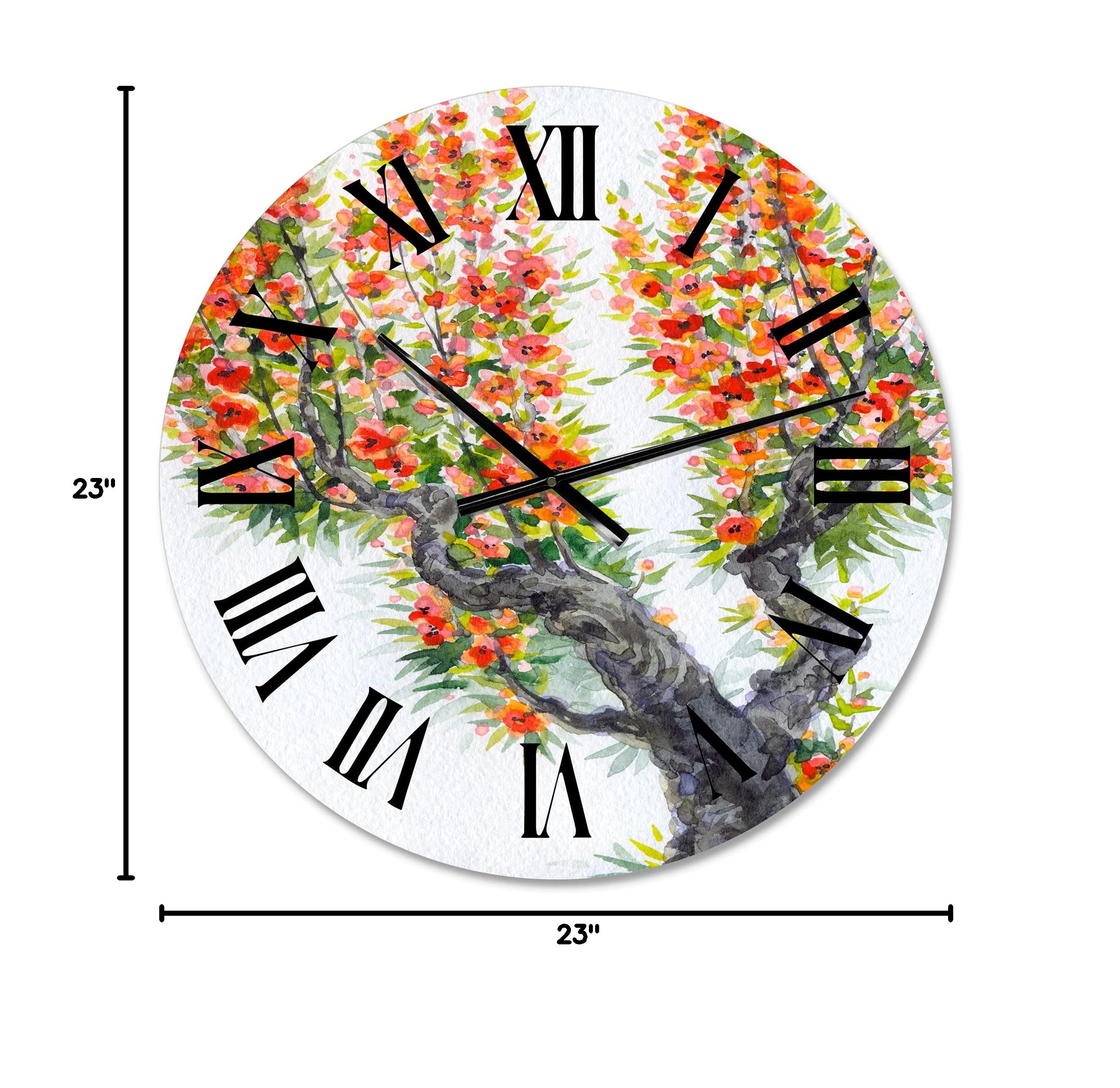 DesignQ Traditional Wall Clock - 'Blooming of an Old Tree in Spring II' Floral Botanical Large Wall Clock for Living Room, Bedroom, Office Decor | Perfect for Home, Office & Gift Giving