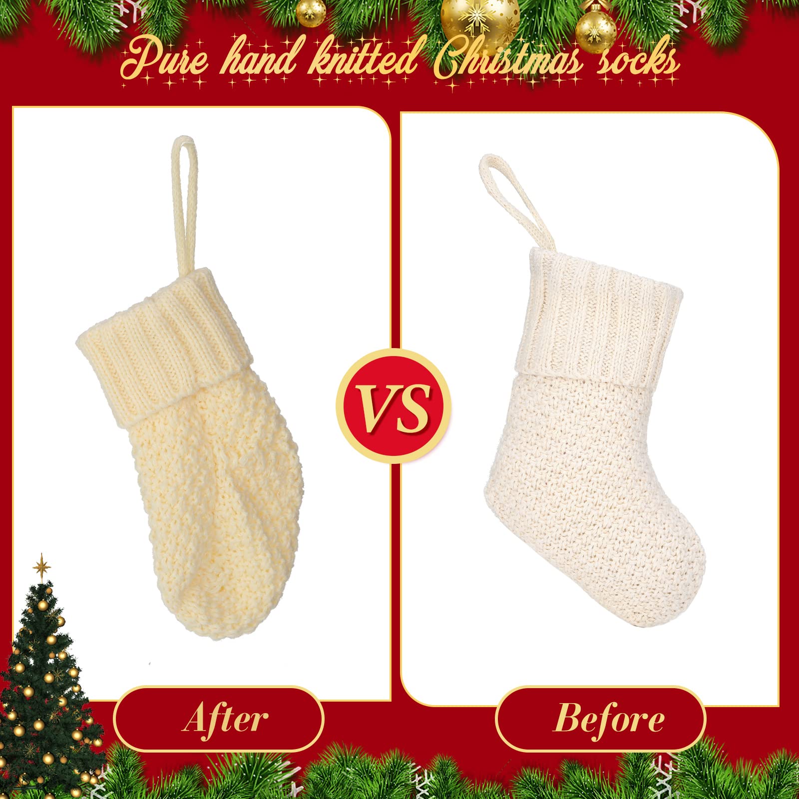 Zubebe 24-Piece 7-Inch Knit Christmas Stockings Set - Rustic Farmhouse Cable Knit Mini Stocking Decorations for Xmas Tree Hanging, Holiday Mantel Decor, Gift Exchange & Party Favors (Ivory)