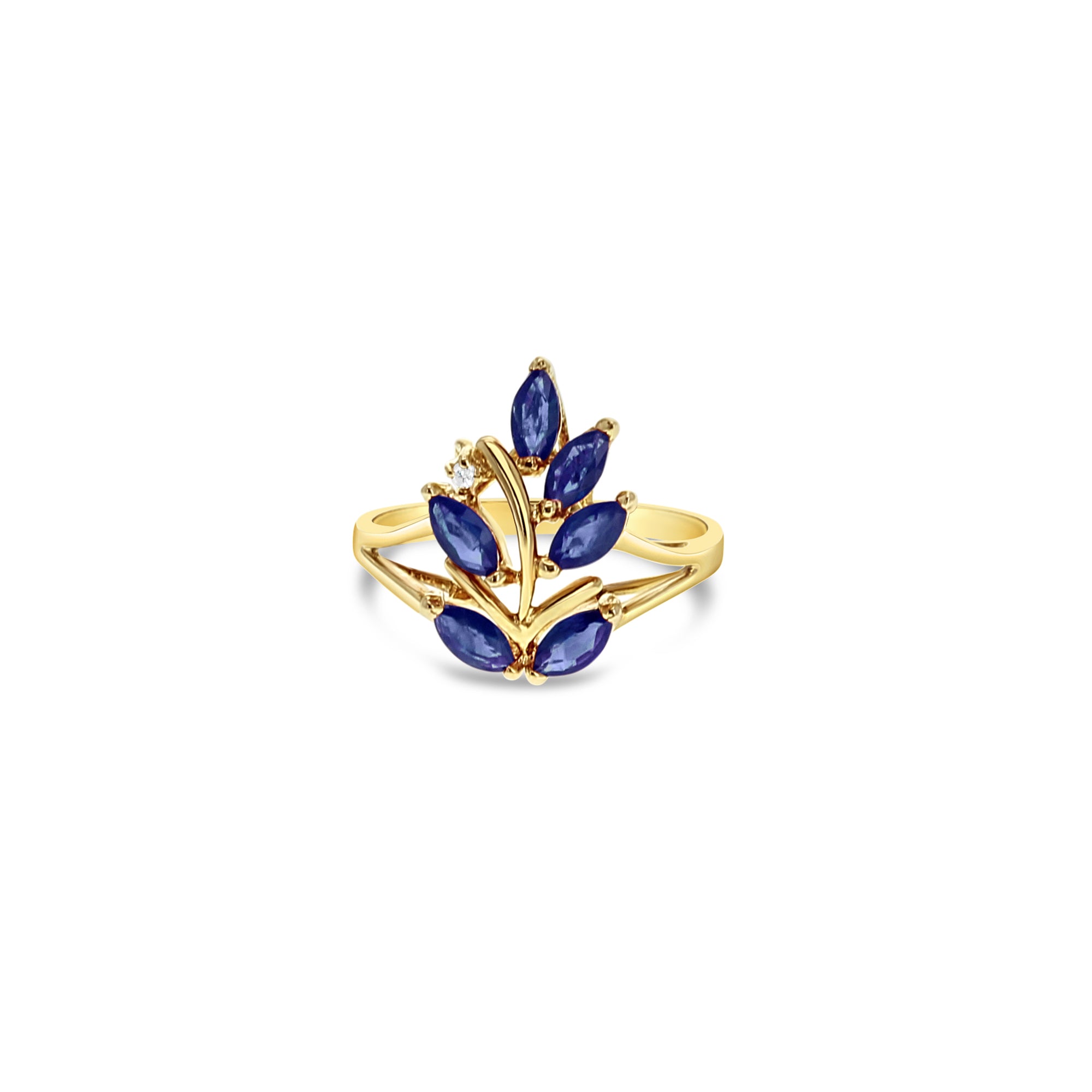 14K Yellow Gold Marquise Sapphire Floral Cluster Ring for Women – Elegant Jewelry Gift for Wedding, Anniversary & Special Occasions