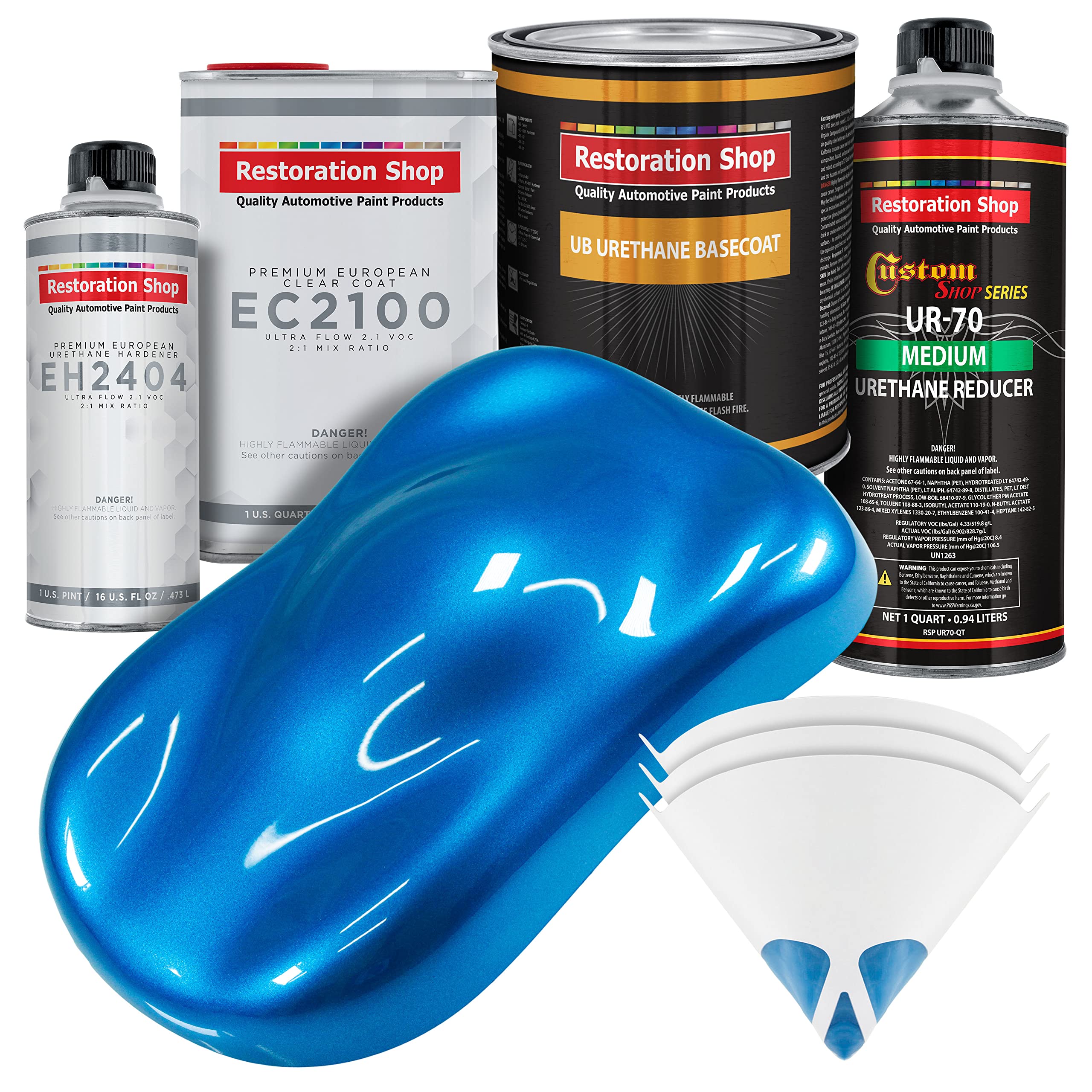 Restoration Shop Fiji Blue Metallic Urethane Basecoat with European Clearcoat - Complete Quart Automotive Paint Kit for Car Refinishing - Perfect for Classic Car Restoration & Auto Body Repair