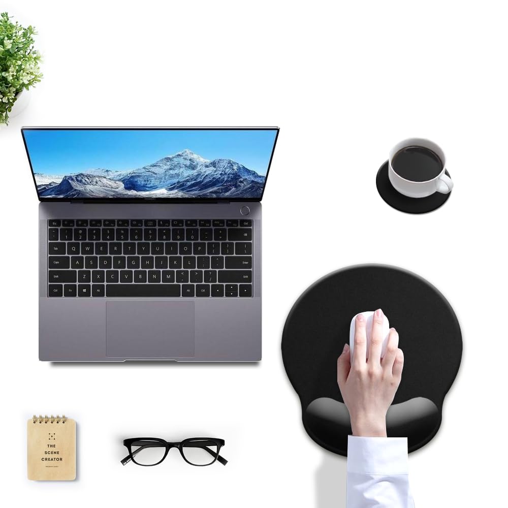 Ergonomic Mouse Pad with Wrist Support - Gel Cushion Comfort for Pain Relief, Non-Slip Rubber Base, 9x10 Inch Black Computer Mouse Pad for Laptop & PC - Perfect for Office Work, Gaming & Long Computer Sessions