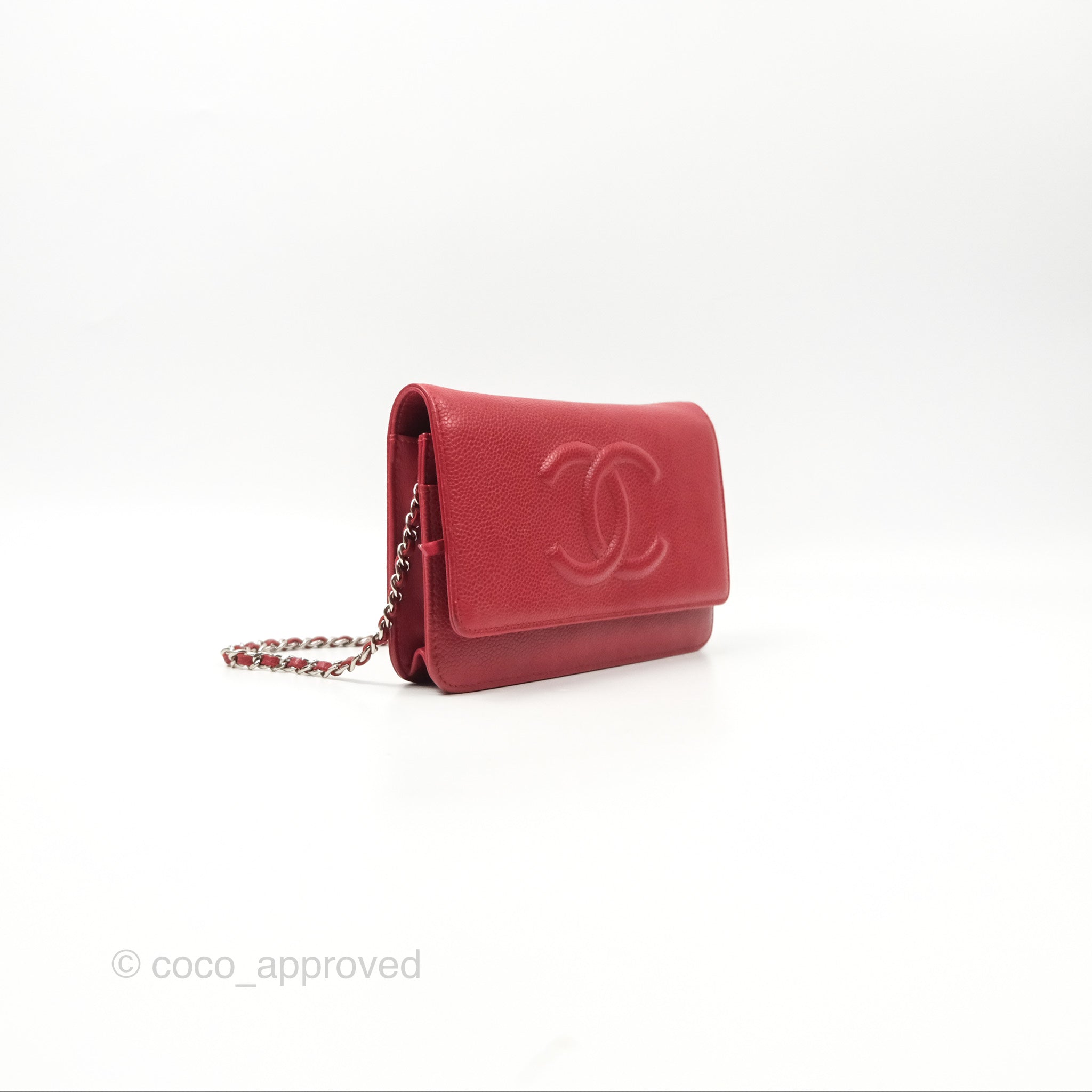 Chanel CC Wallet On Chain WOC Crossbody Bag - Red Caviar Leather with Silver Hardware | Perfect for Evening Events, Parties & Date Nights