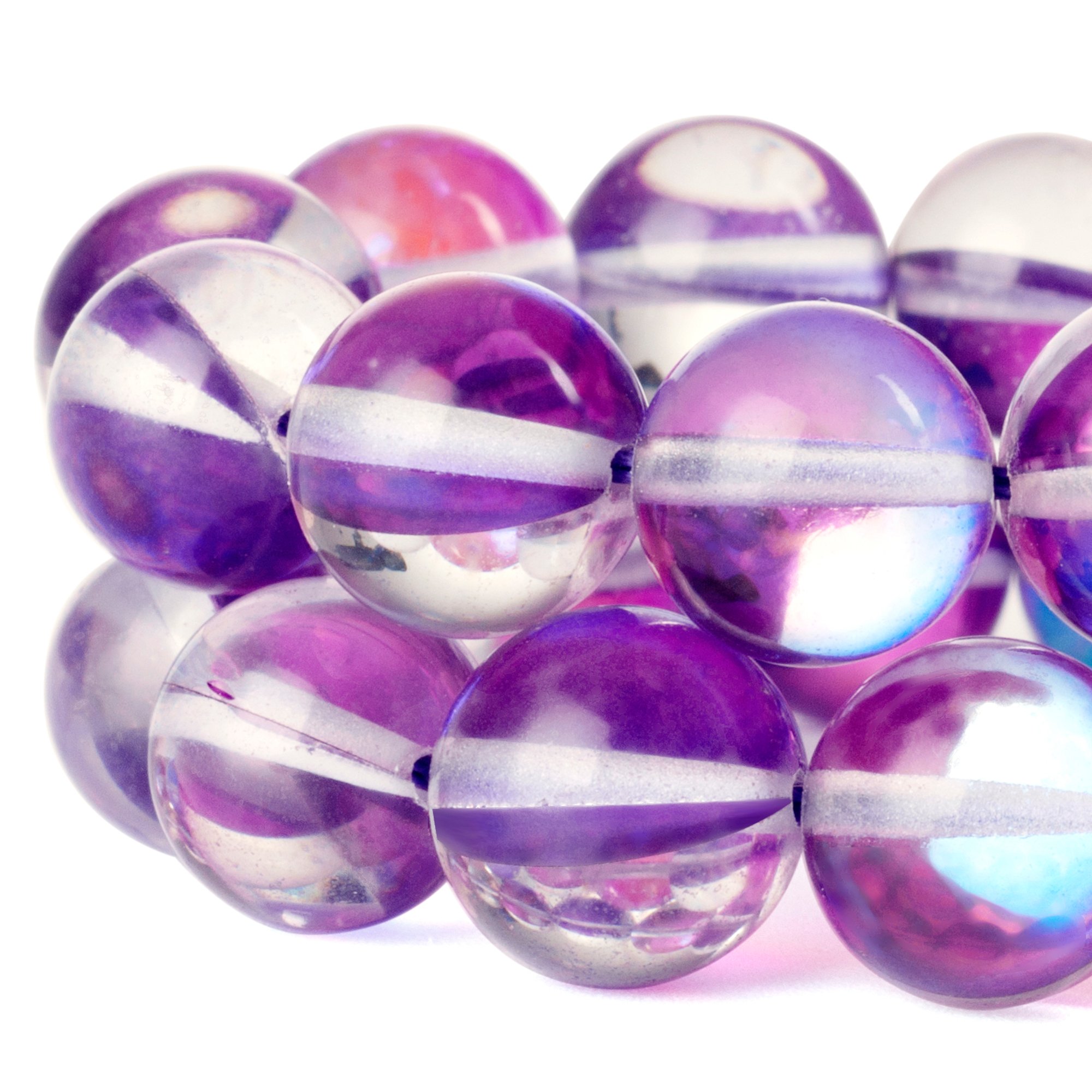 **Aura Iridescent Round Moonstone Crystal Glass Beads for Jewelry Making – 12mm Purple (1 Strand) – Perfect for Necklaces, Bracelets & DIY Crafts**