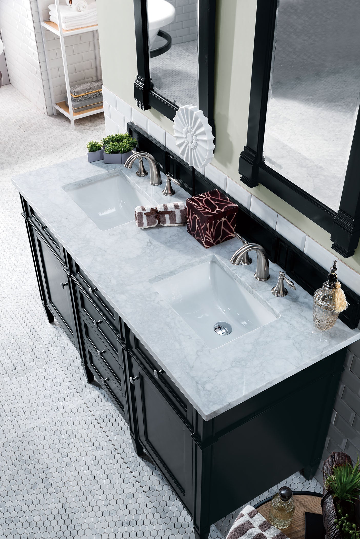 Brittany 60-Inch Black Onyx Double Vanity with 3CM Carrara Marble Top - Modern Bathroom Vanity Set for Master Bath & Guest Bath Remodel