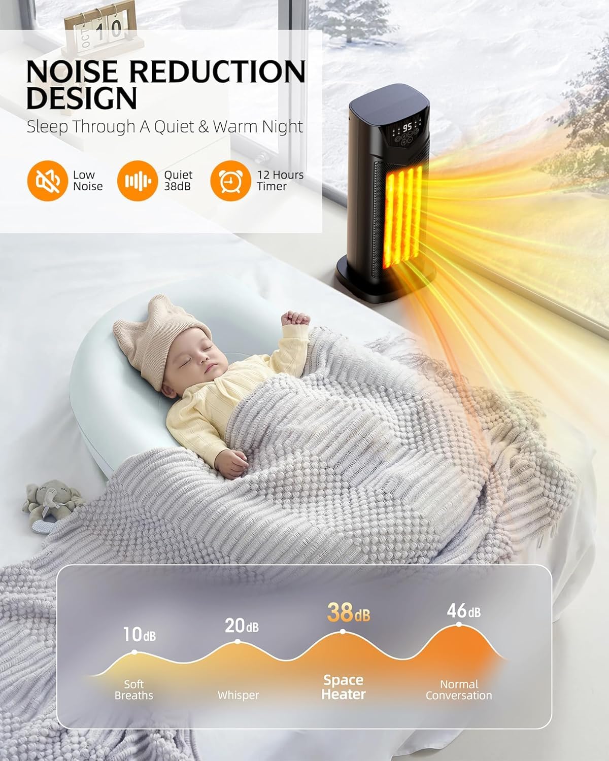 DUEDE 1500W PTC Ceramic Space Heater with Thermostat - 4 Fan Modes, 12H Timer & Remote Control - Fast Heating & Safe Portable Electric Heater for Bedroom, Office, Living Room - Perfect for Winter Home & Workspace Comfort