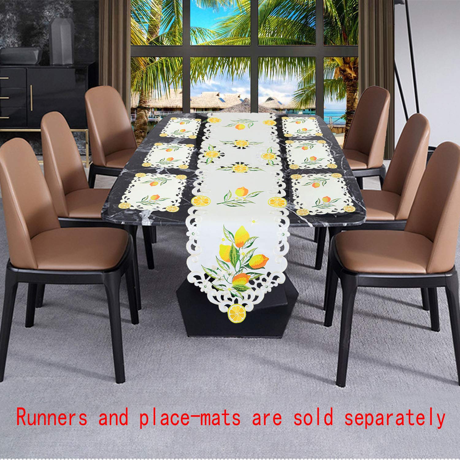Simhomsen Embroidered Lemon Table Runner - 14×70 Inch Spring Summer Table Decor for Dining Room, Kitchen, Party & Outdoor Picnic