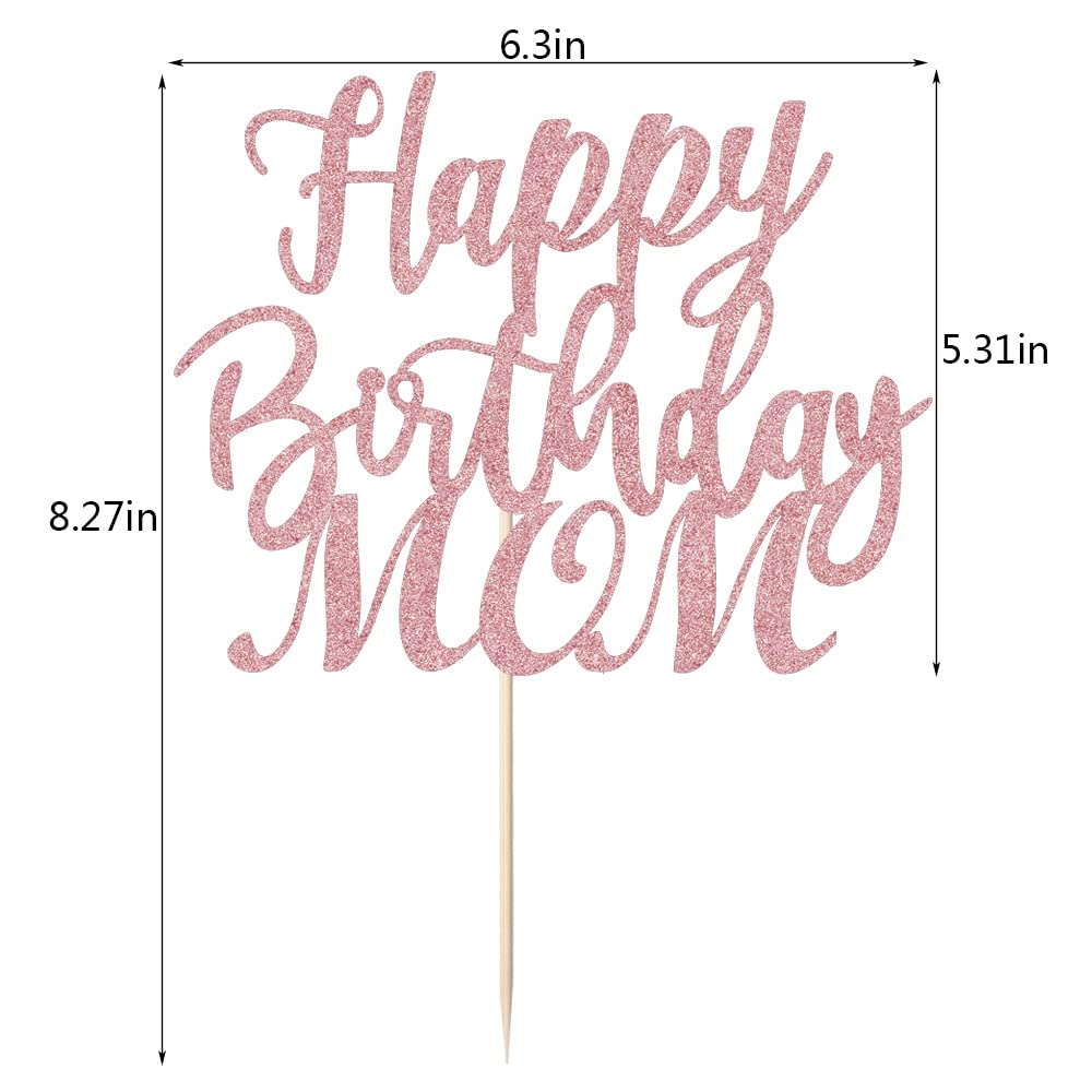 Rose Gold Happy Birthday Cake Topper for Mom - Mother's Day Party Decorations, Cake Decor for Mom's Birthday Celebration - Perfect for Mother's Day Parties, Baby Showers & Special Occasions