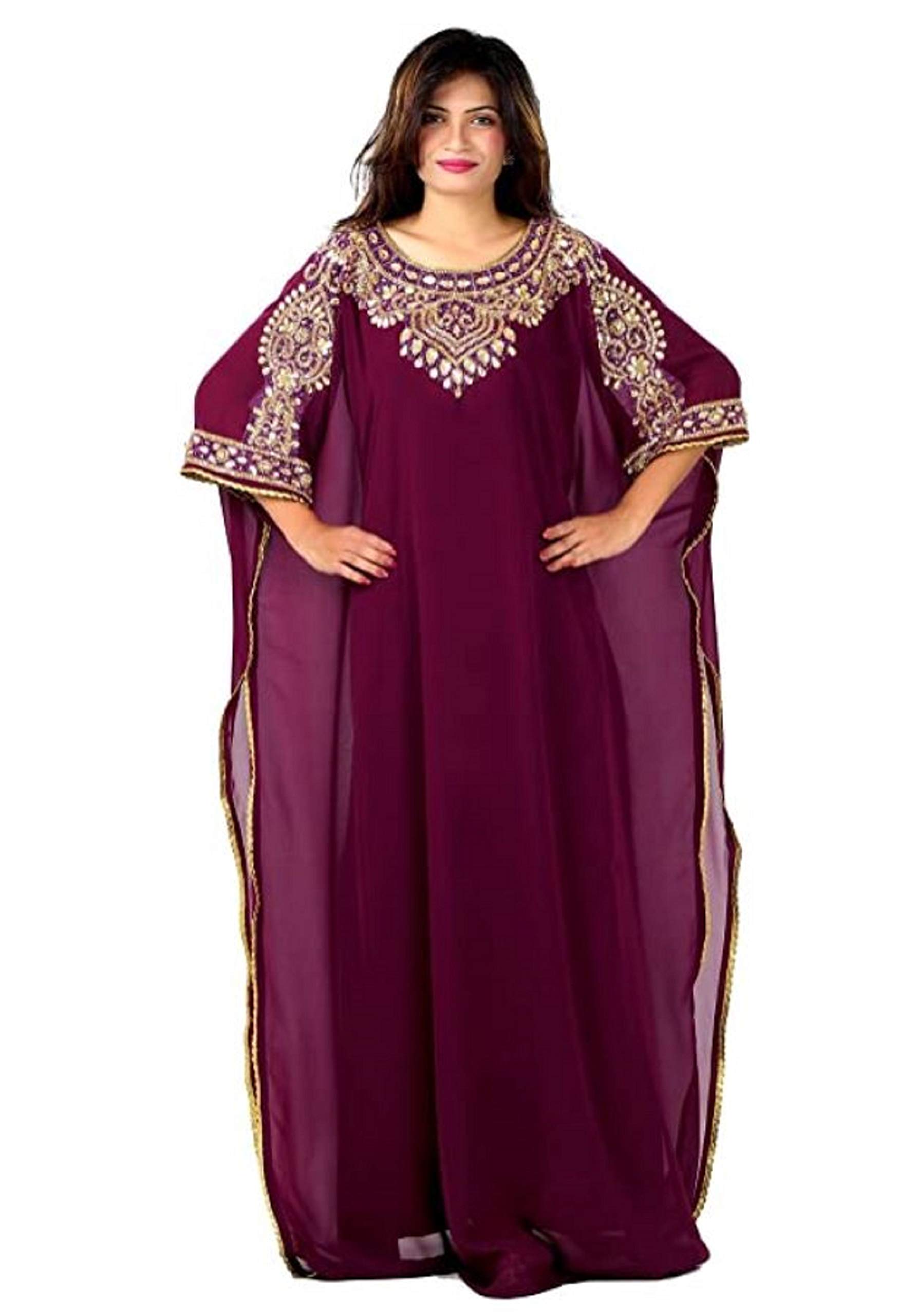 Elegant WUBU Women's Kaftan Maxi Dress - Flowy Evening Gown for Wedding, Cocktail Party & Special Occasions - Plus Size Boho Chic Beach Cover Up Dress