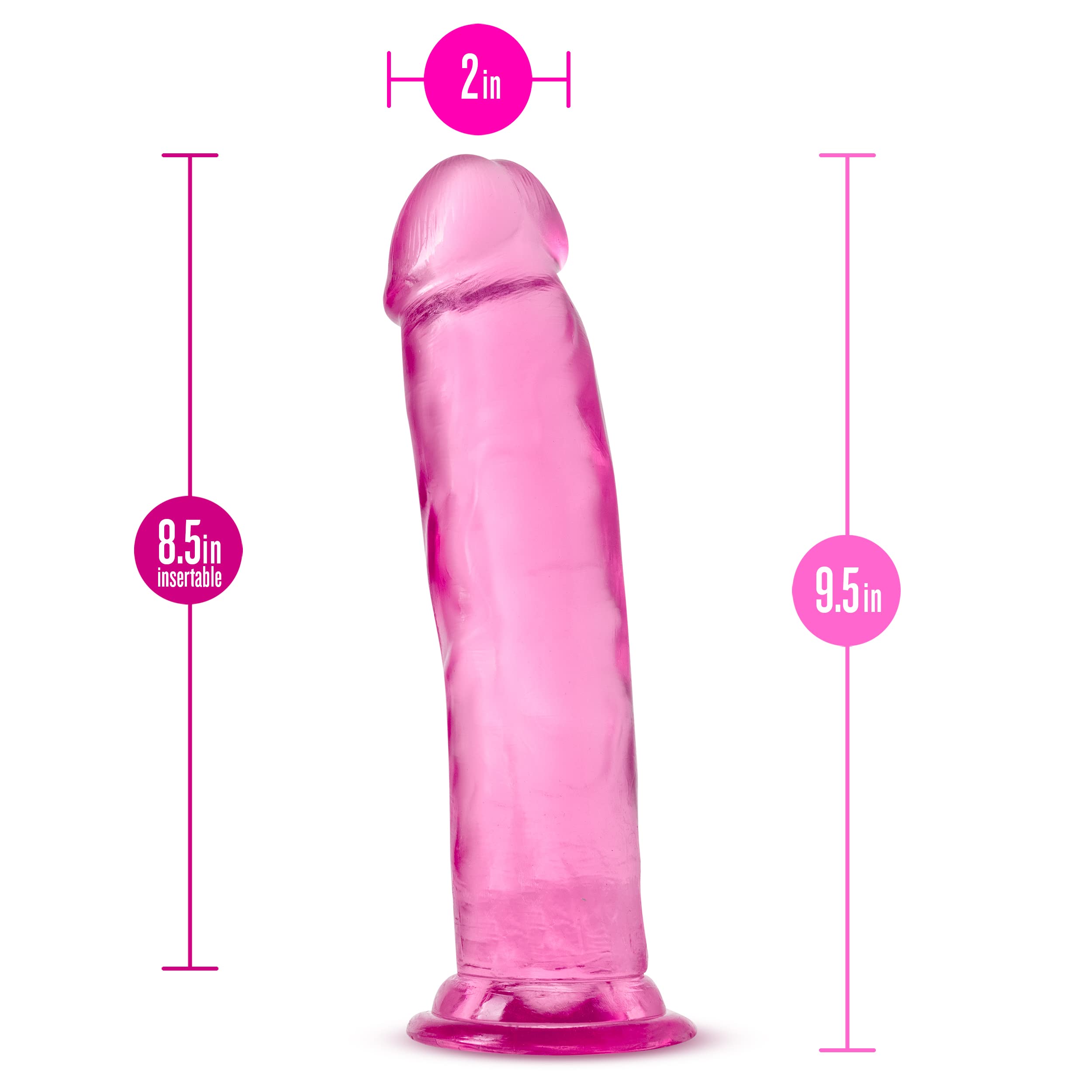 Blush Novelties B Yours Plus Thrill n Drill - 9.5 Inch Realistic Crystal Clear Soft Silicone Dildo with Powerful Suction Cup Base - Hands-Free Play & Harness Compatible - Adult Sex Toy for Women & Couples - Perfect for Solo Play, Couples Fun & Strap-On Adventures