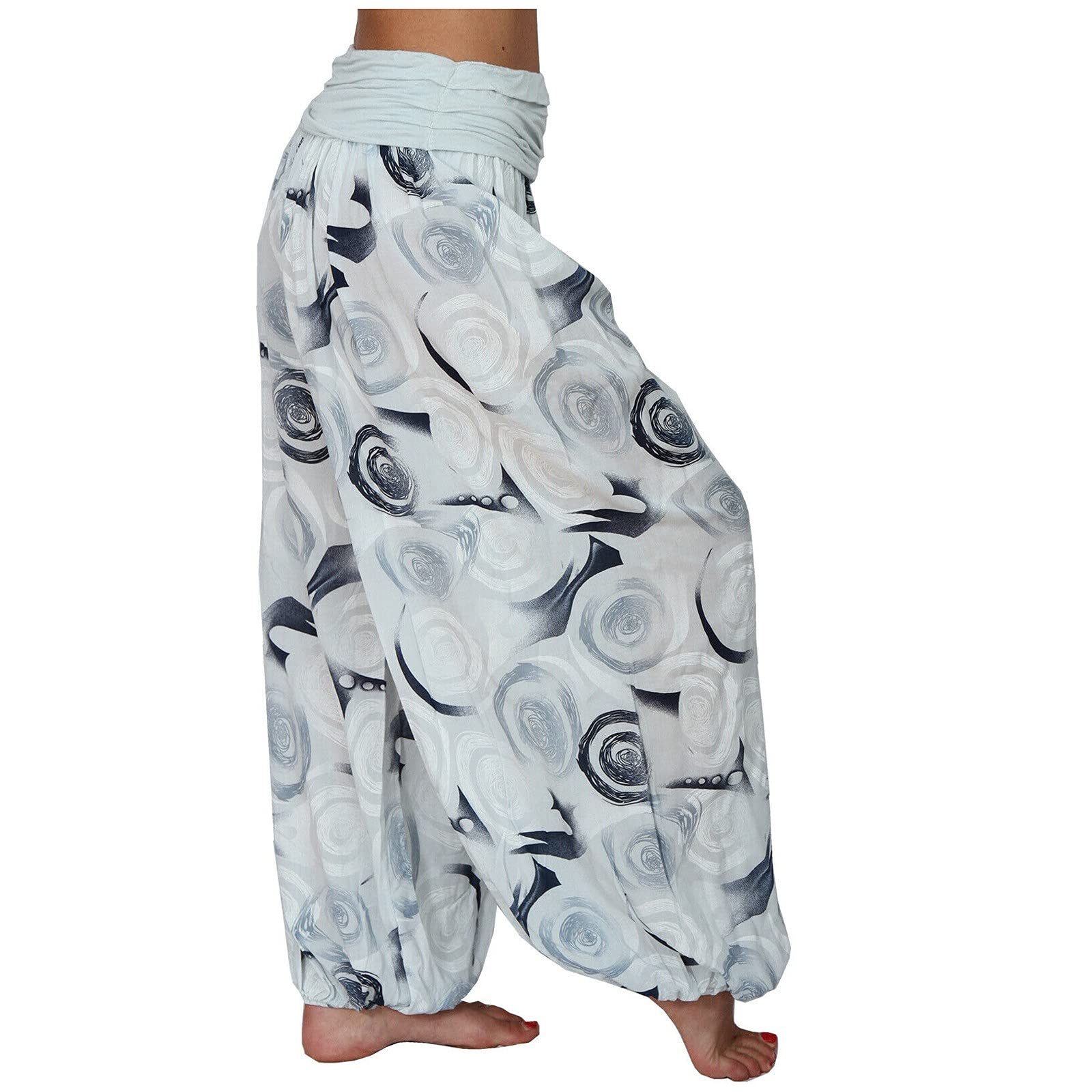 **Women's Casual Plus Size Printed Elastic Waist Straight Loose Harem Pants - Comfortable & Stylish for Everyday Wear, Work, and Travel**