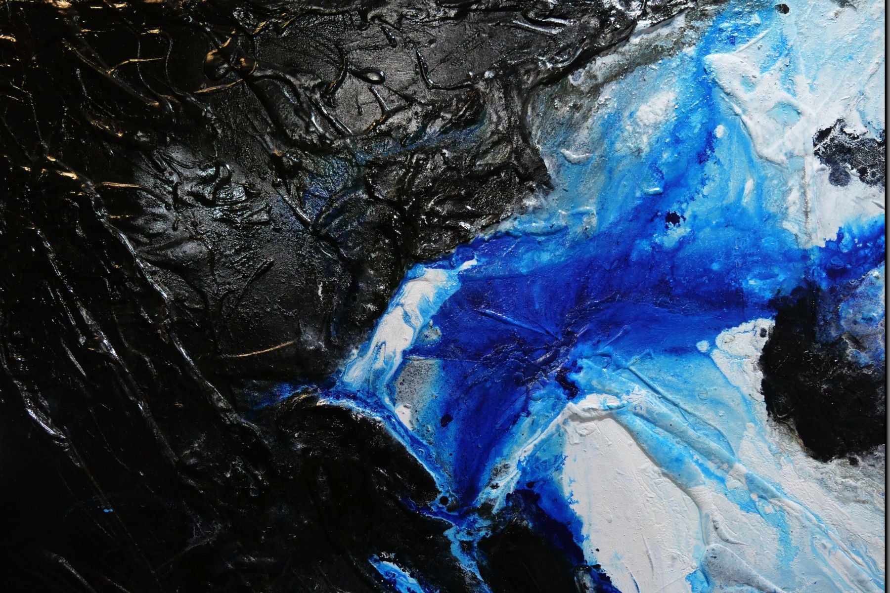 Nomadic Blue 240cm x 100cm Black Blue Textured Abstract Canvas Wall Art - Perfect for Living Room, Bedroom, or Office Decor