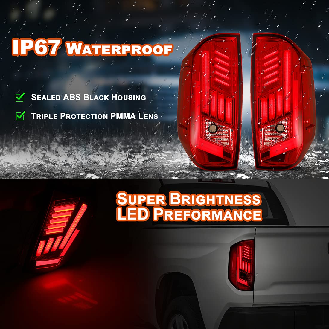 Nixon Offroad LED Tail Lights for Toyota Tundra 2014-2021 - Chrome Housing with Red Lens - Direct Replacement Rear Lamps Assembly (1 Pair) - Perfect for Off-Roading, Truck Upgrades & Night Driving Safety