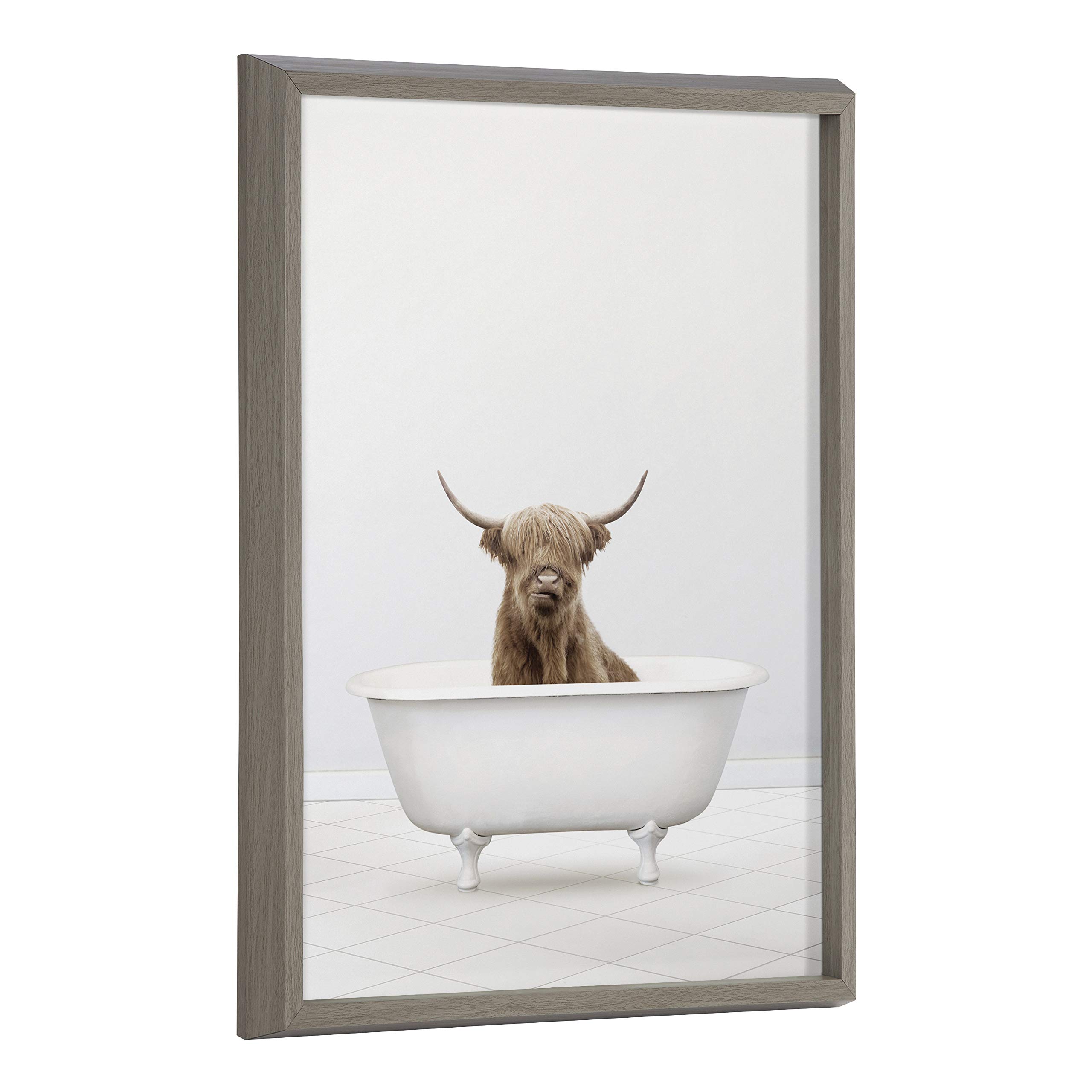 Amy Peterson Highland Cow Solo Bathtub Framed Wall Art - 18x24 Inch Gray Animal Print Glass Decor for Bathroom, Nursery & Farmhouse Style Homes