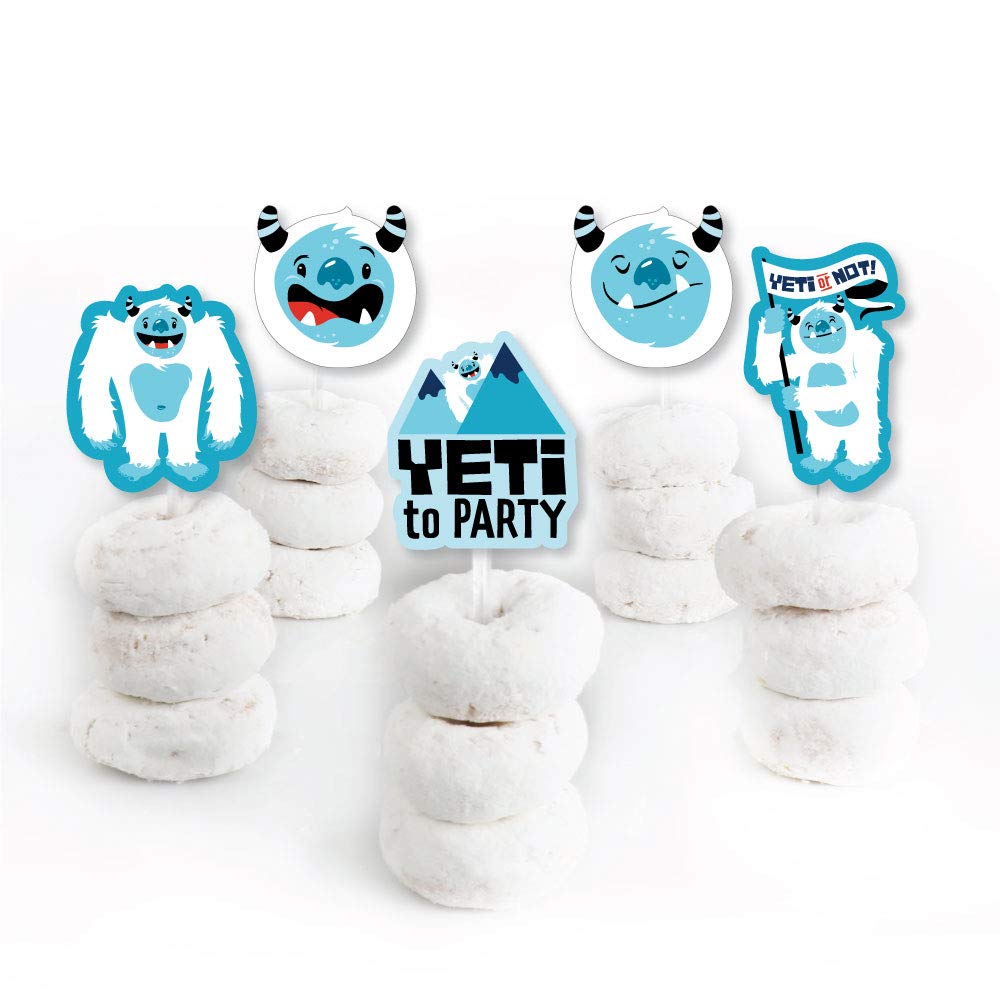 Big Dot of Happiness Yeti to Party - 24-Pack Abominable Snowman Cupcake Toppers for Birthday & Winter Themed Parties - Perfect for Desserts, Cakes, and Treat Decorations