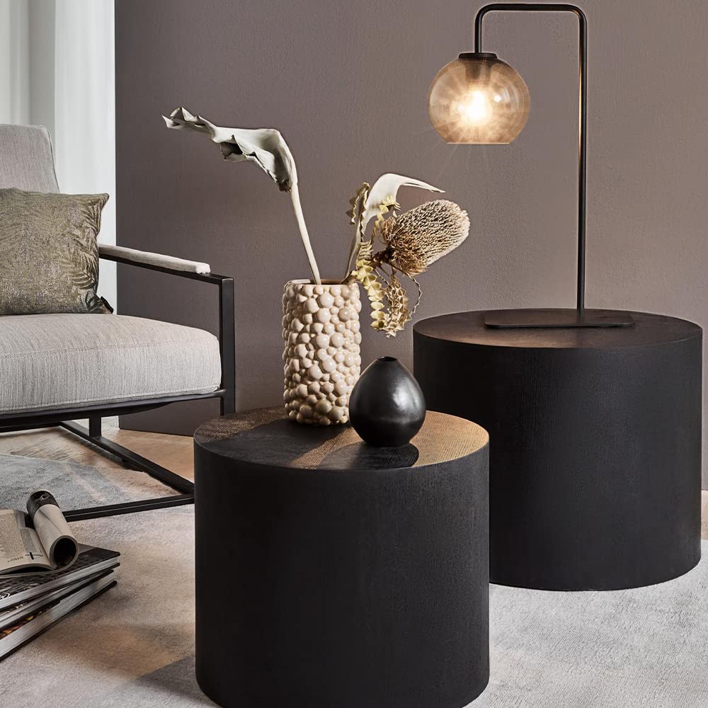 Kevinplus Modern Round Nesting Coffee Table Set of 2 - Wooden Circle Side & End Tables for Living Room, Bedroom, Balcony, Lounge & Home Office - No Assembly Matte Black - Perfect for Small Spaces & Stylish Home Decor
