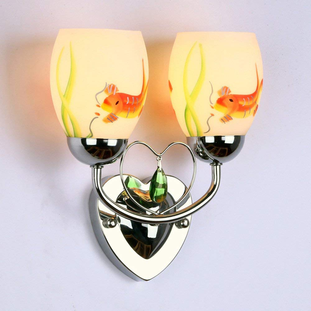 2 Head Wall Sconce Light Fixture - Polished Chrome Metal Heart Design for Bedroom, Living Room, Balcony & Corridor - Romantic Ambient Lighting for Home Decor