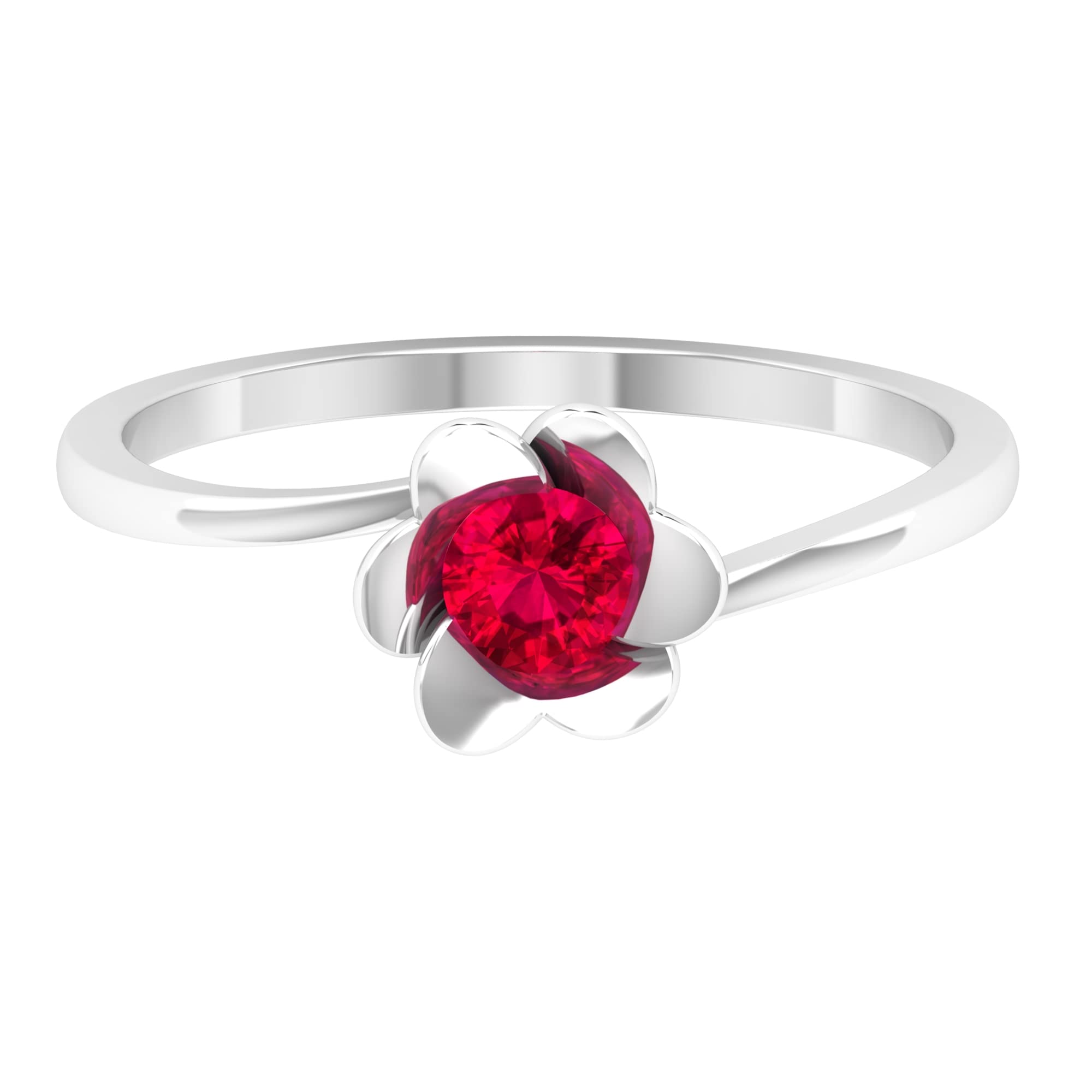 1/4 CT Round Cut Ruby Solitaire Ring - 4 MM July Birthstone Flower Ring in 14K Solid Gold - Elegant Floral Bypass Design for Women, Perfect for Anniversary, Engagement & Special Occasion Gifts