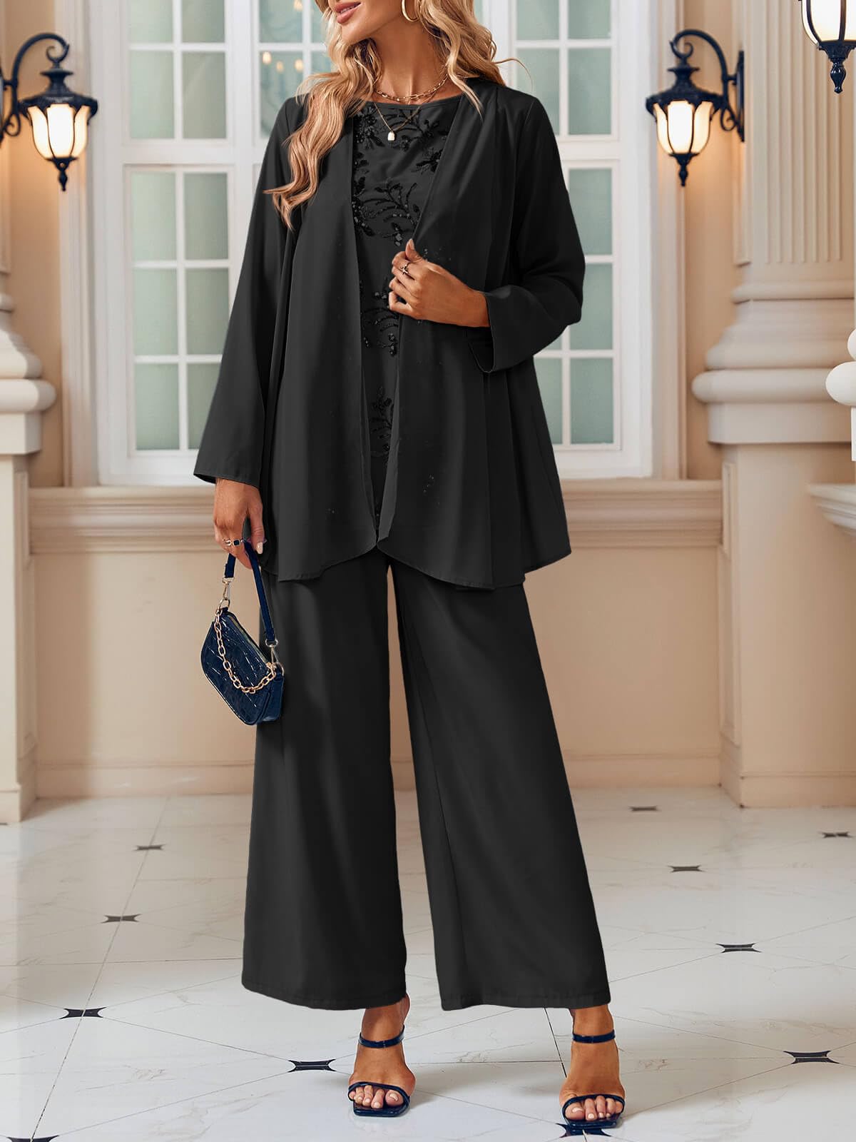 Elegant Women's 3-Piece Lace Pantsuit Set - Mother of the Bride Outfit, Wedding Guest Formal Attire, Special Occasion Dressy Suit | Perfect for Weddings, Parties, and Formal Events