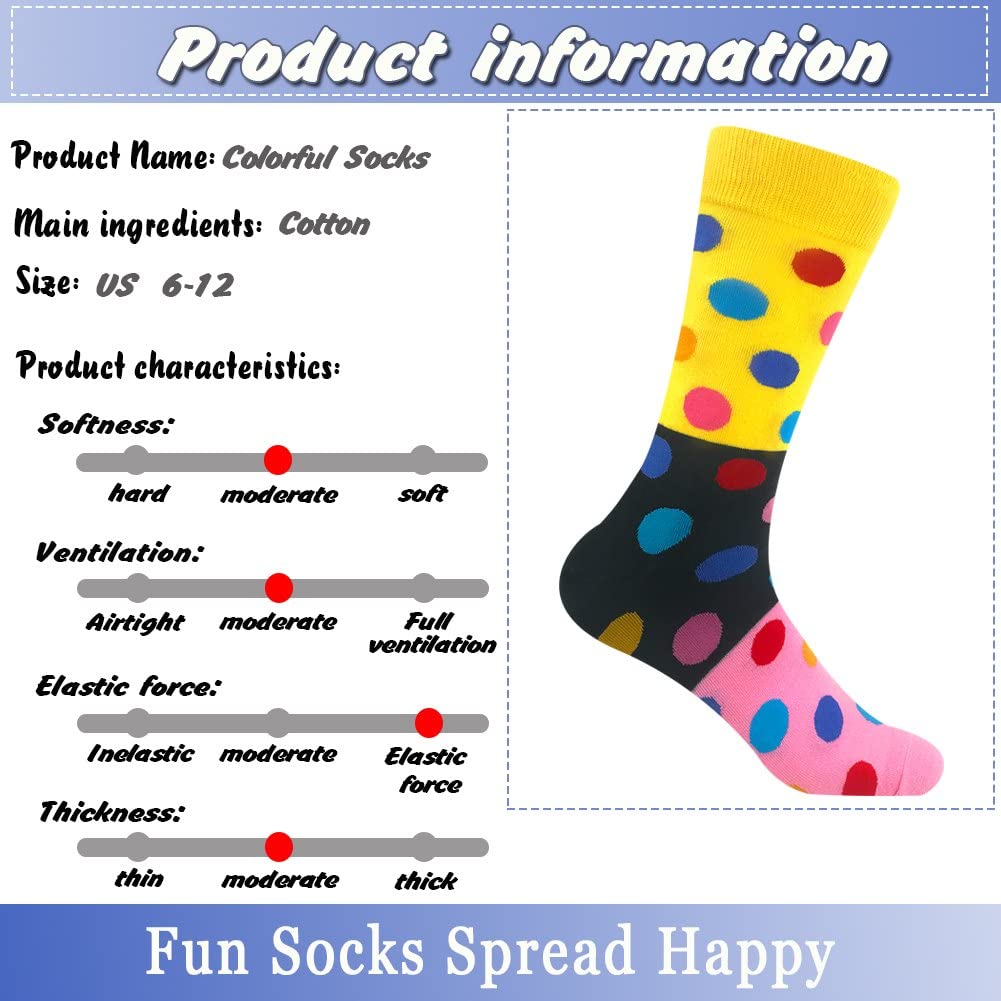 Vibrant Colorful Socks - Funky Patterned Crew Socks for Men & Women - Soft Combed Cotton Stockings (3-Pack) - Perfect for Casual Wear, Gifts, and Fashion Statements