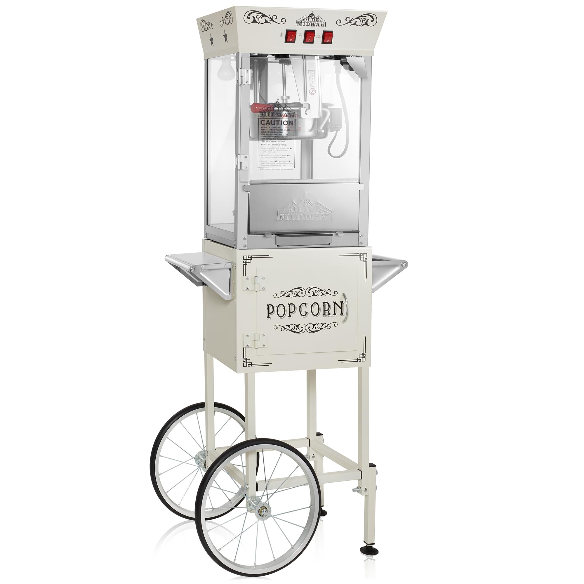 Olde Midway Vintage-Style Popcorn Machine with Cart & 10-Oz Kettle - Cream Theater-Style Popper on Wheels | Perfect for Movie Nights, Parties & Carnival Events