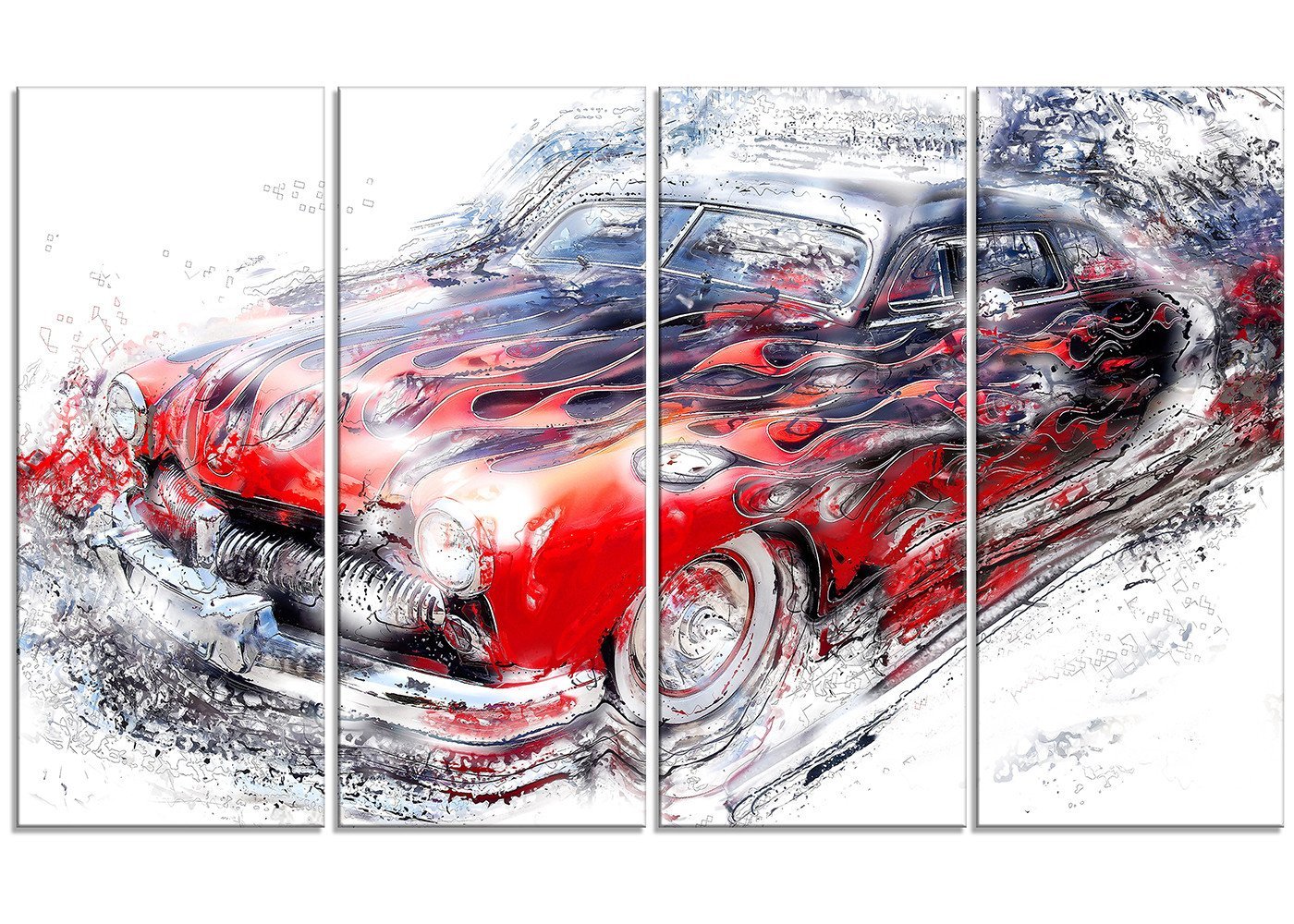 Designart American Burn Out Car Art Metal Wall Decor - 4 Panel Vintage Automotive Wall Art - 48