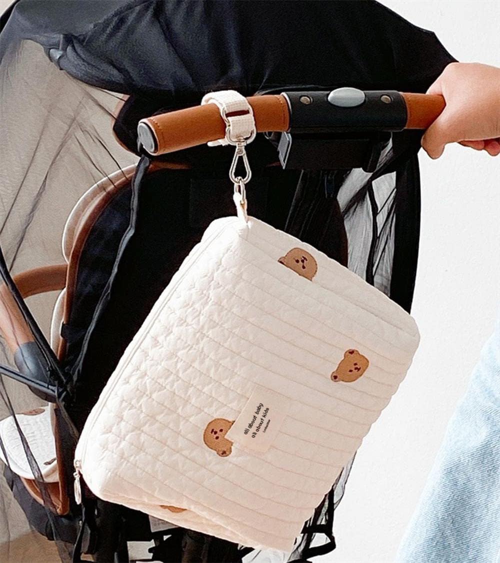 Lmbabter Baby Stroller Organizer Bag - Waterproof Diaper Bag with Multiple Pockets for Infant Carriage, Embroidered Mommy Storage Pouch | Perfect for Outdoor Walks, Park Visits & Traveling with Baby