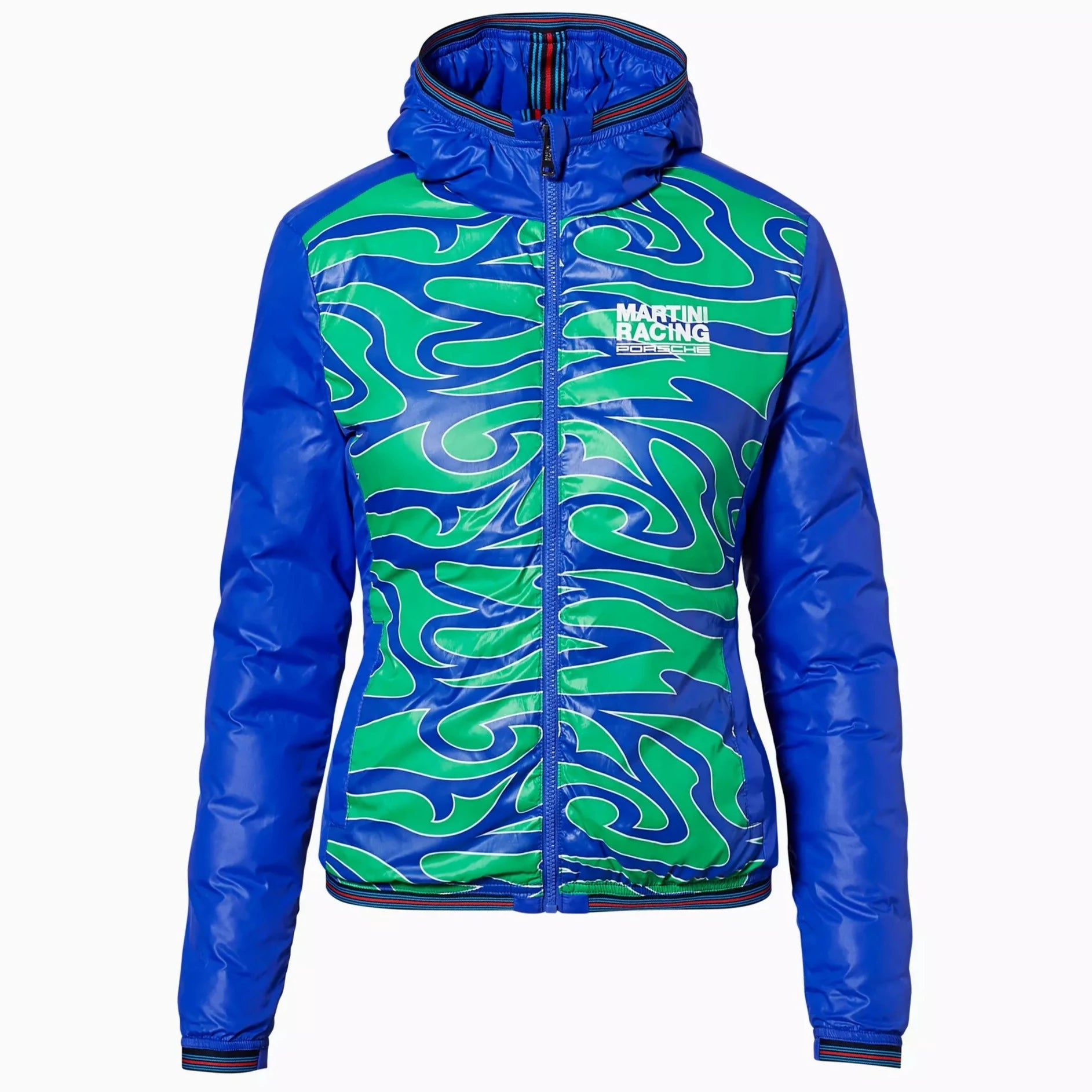 Porsche Women's Reversible Quilted Jacket - Martini Racing Design, Lightweight Winter Coat for Outdoor Activities, Fashionable Outerwear for Driving, Travel & Casual Wear