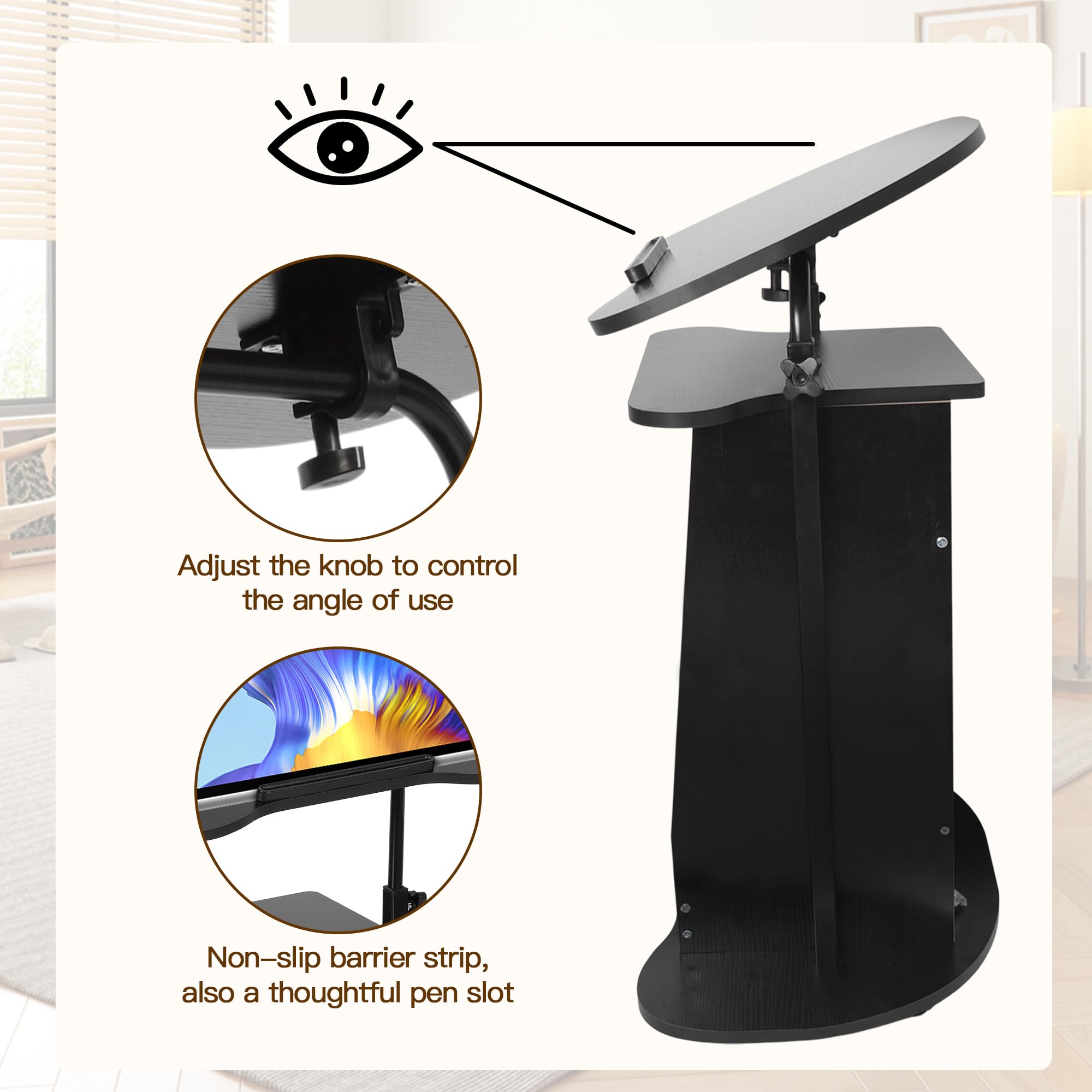 **Height Adjustable Mobile Lectern Podium Stand with Tilting Desktop & Storage Cabinet - Rolling Lectern Cart for Laptop, Classroom, Church & Home Office - Perfect for Presentations, Teaching & Remote Work**