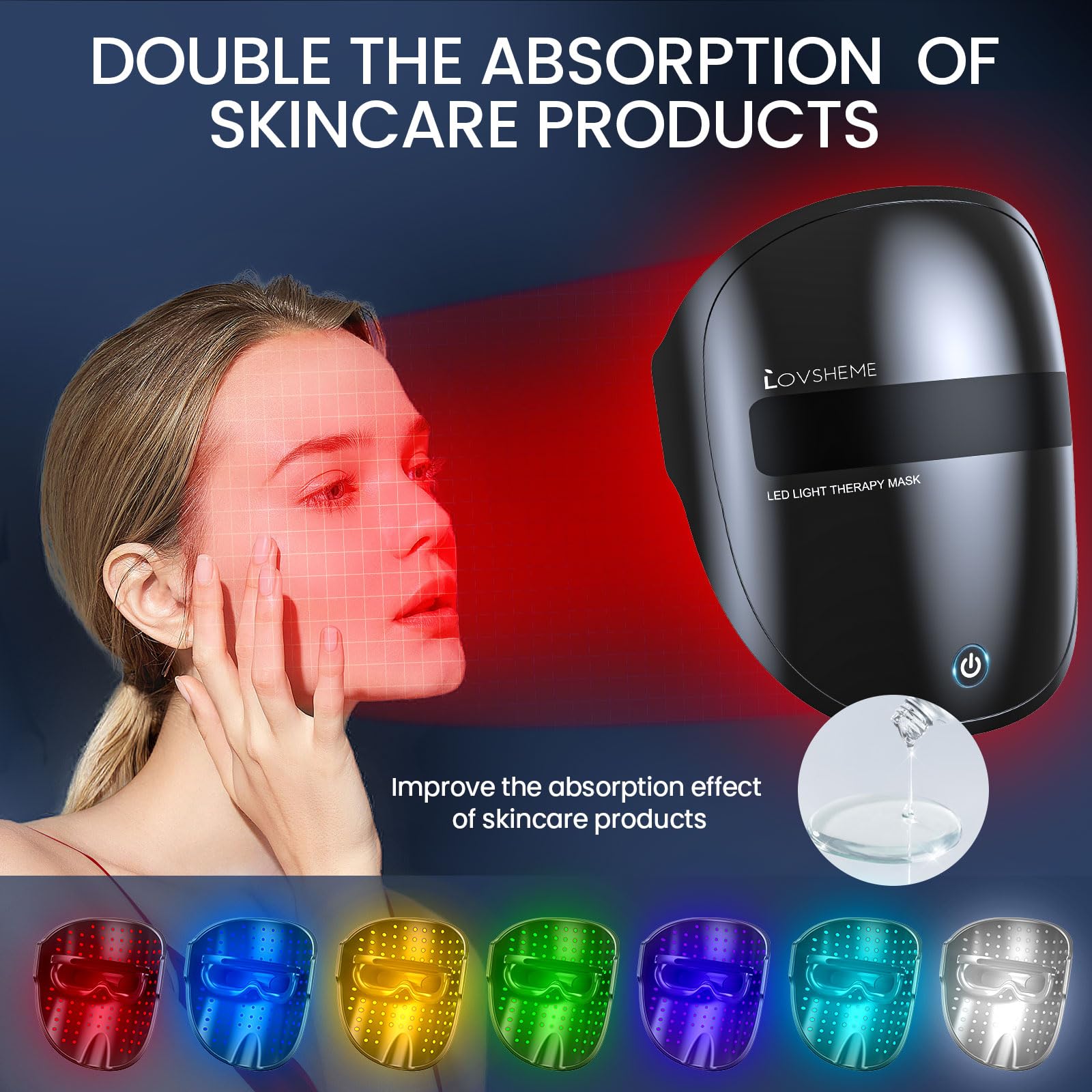 7-Color LED Face Mask Light Therapy for Acne & Wrinkles - At-Home Skincare Treatment for Mild to Moderate Acne, Anti-Aging Facial Care - Perfect for Daily Skin Rejuvenation & Spa Night Self-Care Routine
