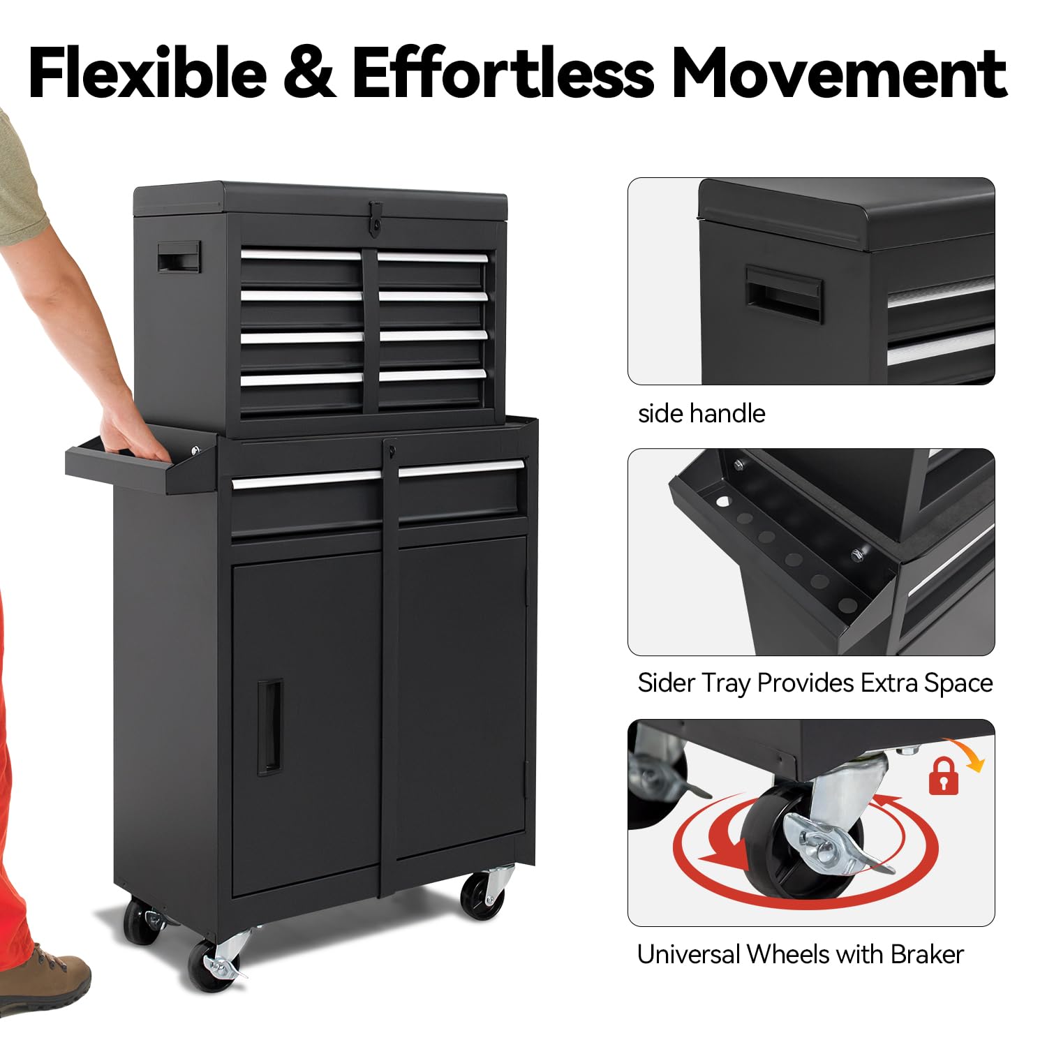 5-Drawer Rolling Tool Chest - Heavy Duty High Capacity Tool Storage Cabinet with Adjustable Shelf & Lockable Drawers | 2-in-1 Detachable Mechanic Tool Box on Wheels | Perfect for Garage, Workshop, Warehouse & Auto Repair Shops | Durable Tool Organization for Professionals & DIY Enthusiasts