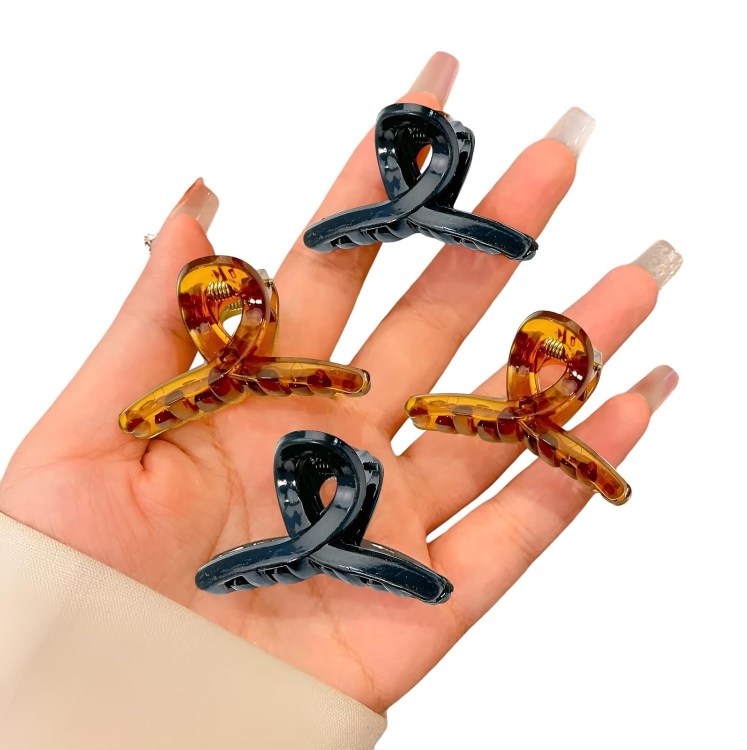 PACTIV 4-Pack Small Hair Claw Clips for Women - Non-Slip Resin Ponytail Holders in Black & Brown - Perfect for Work, Gym, and Everyday Hairstyles