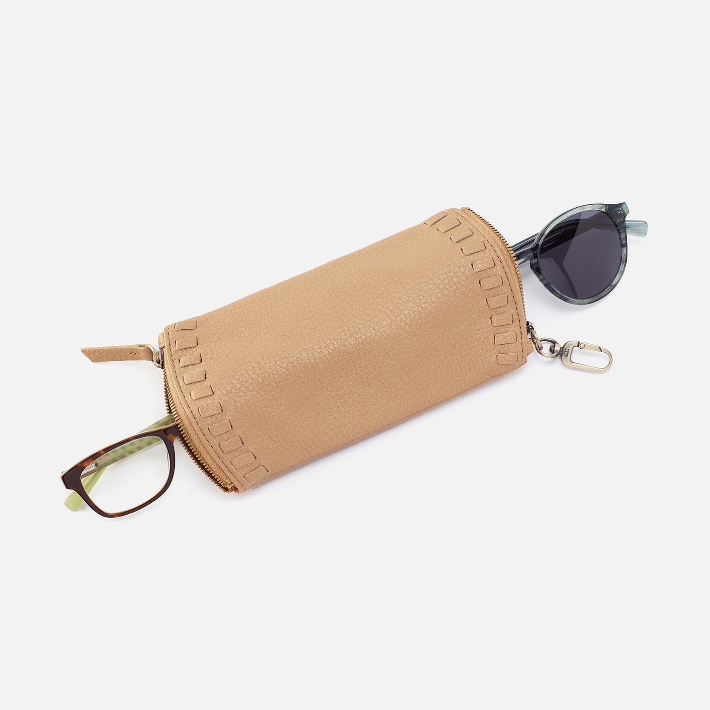 Premium Pebbled Metallic Leather Eyeglass Case - Dusty Gold | Dual Eyewear Storage for Sunglasses & Reading Glasses | Perfect for Travel, Office & Everyday Use