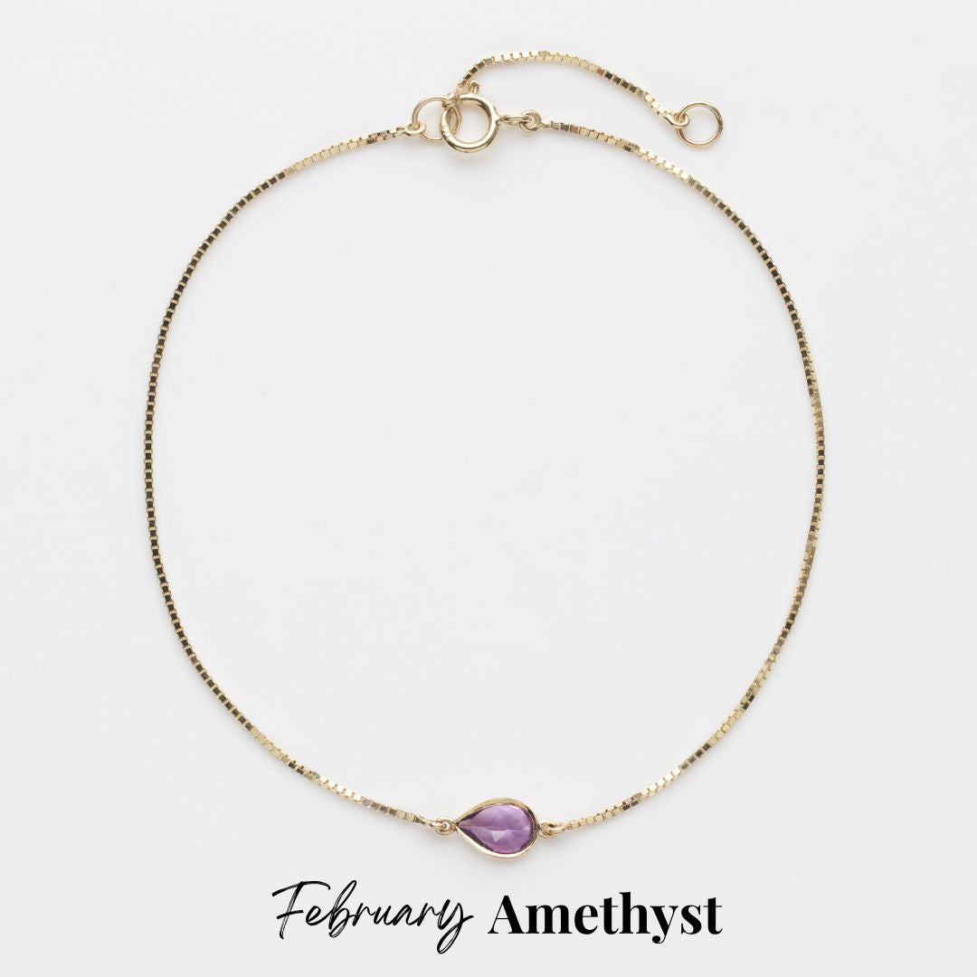 Birthstone Solitaire Bracelet - Dainty Sterling Silver Charm Bracelet for Women, Personalized Gift for Mom, Daughter, Wife - Perfect for Birthdays, Anniversaries & Special Occasions