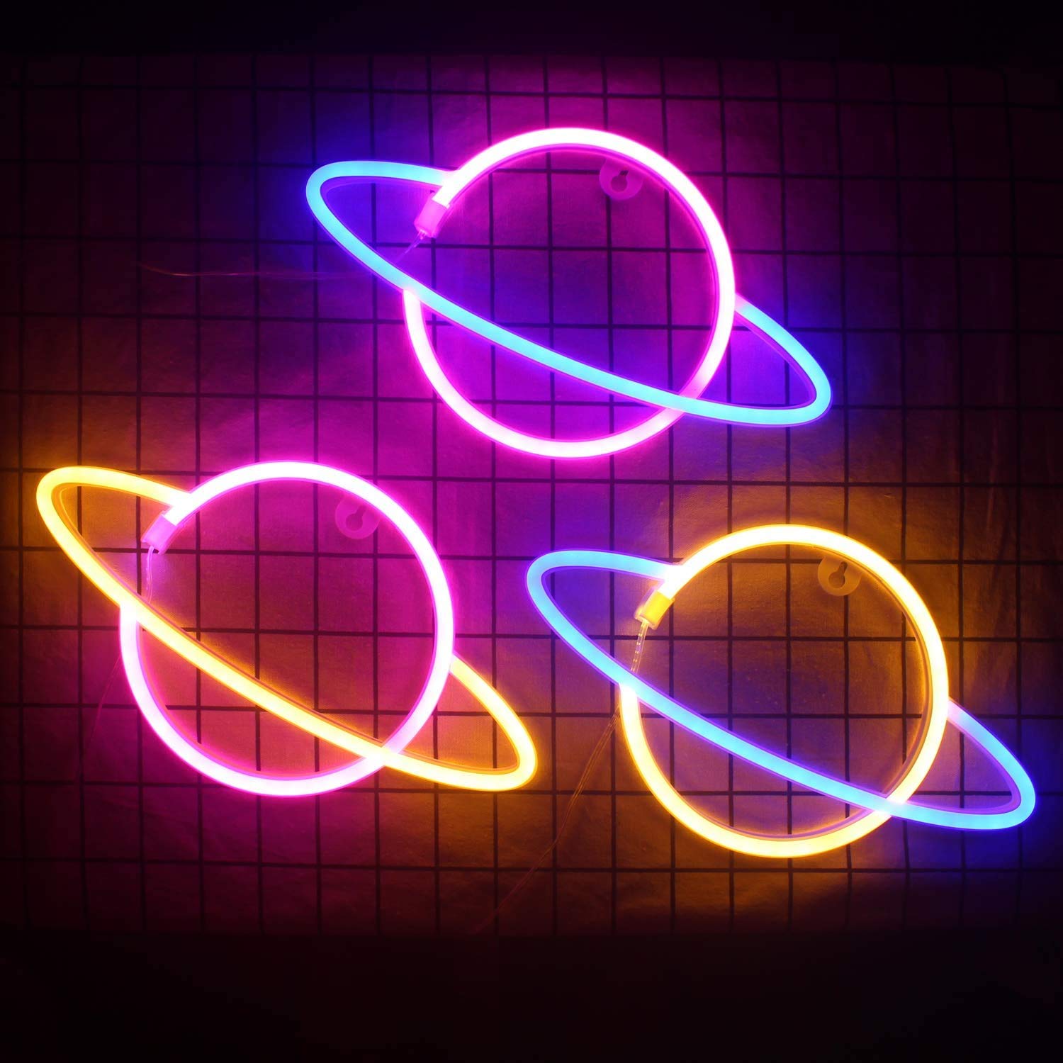 WONFAST Pink LED Neon Light Sign - Planet Rocket Acrylic Wall Decor with USB/Battery Power for Kids Room, Christmas, Birthday & Wedding Party - Night Light for Bedroom, Nursery, Game Room & Home Decor