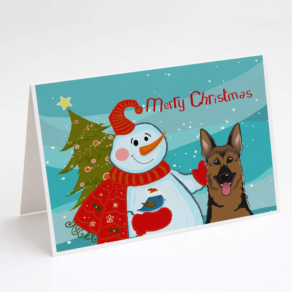 Snowman with German Shepherd Blank Greeting Cards - Pack of 8 A7 Size (5x7) Note Cards with Envelopes | Whimsical Holiday Cards for Christmas, Birthday, Thank You Notes & Special Occasions