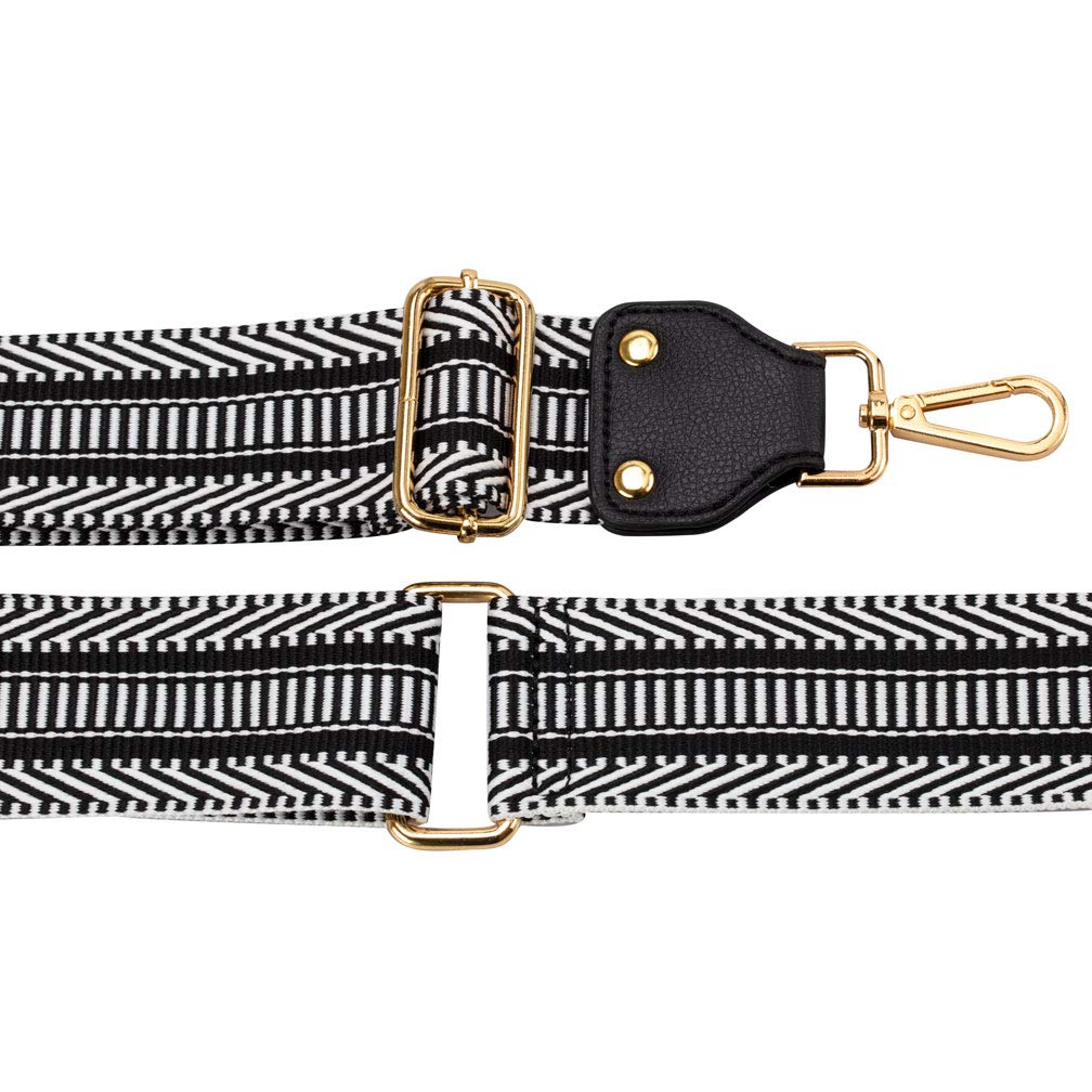 Adjustable Crossbody Strap for Purse - Guitar Style Jacquard Woven Embroidered Handbag Replacement Strap (Black & White) | Perfect for Women's Bags, Totes & Accessories