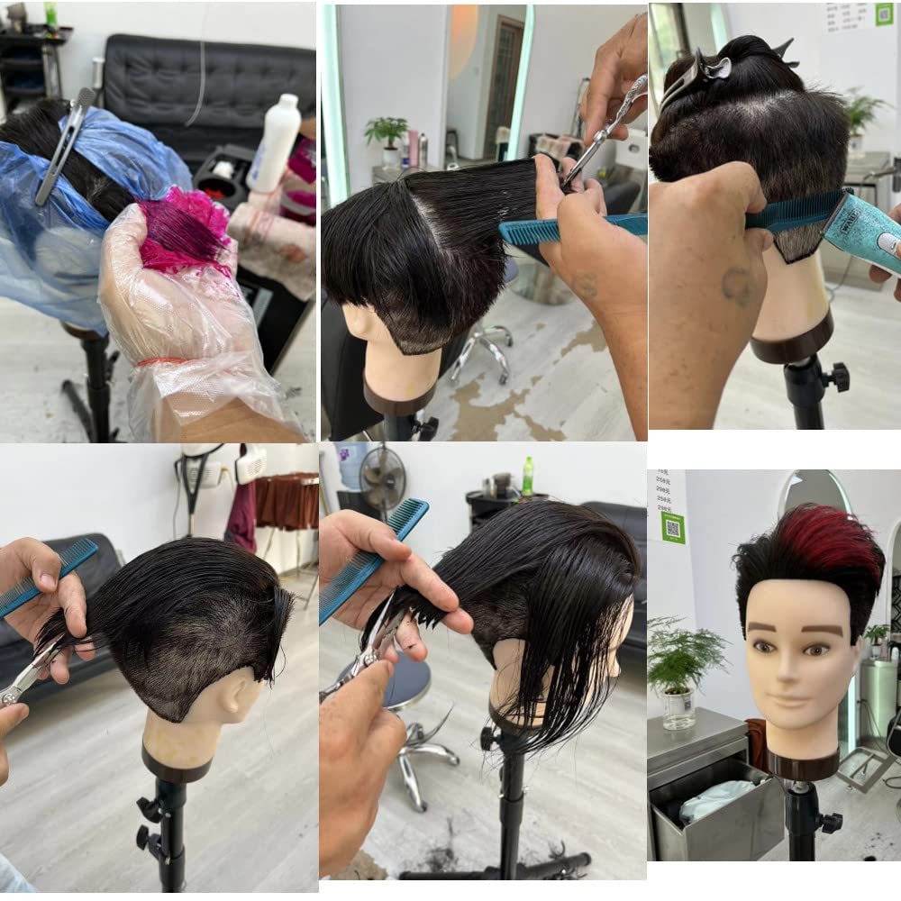 100% Human Hair Male Training Head for Hairdressers - Professional Mannequin Head for Cutting, Styling & Practice with Clamp Stand (Black) | Perfect for Salon Training, Barber School & Home Hairdressing Practice