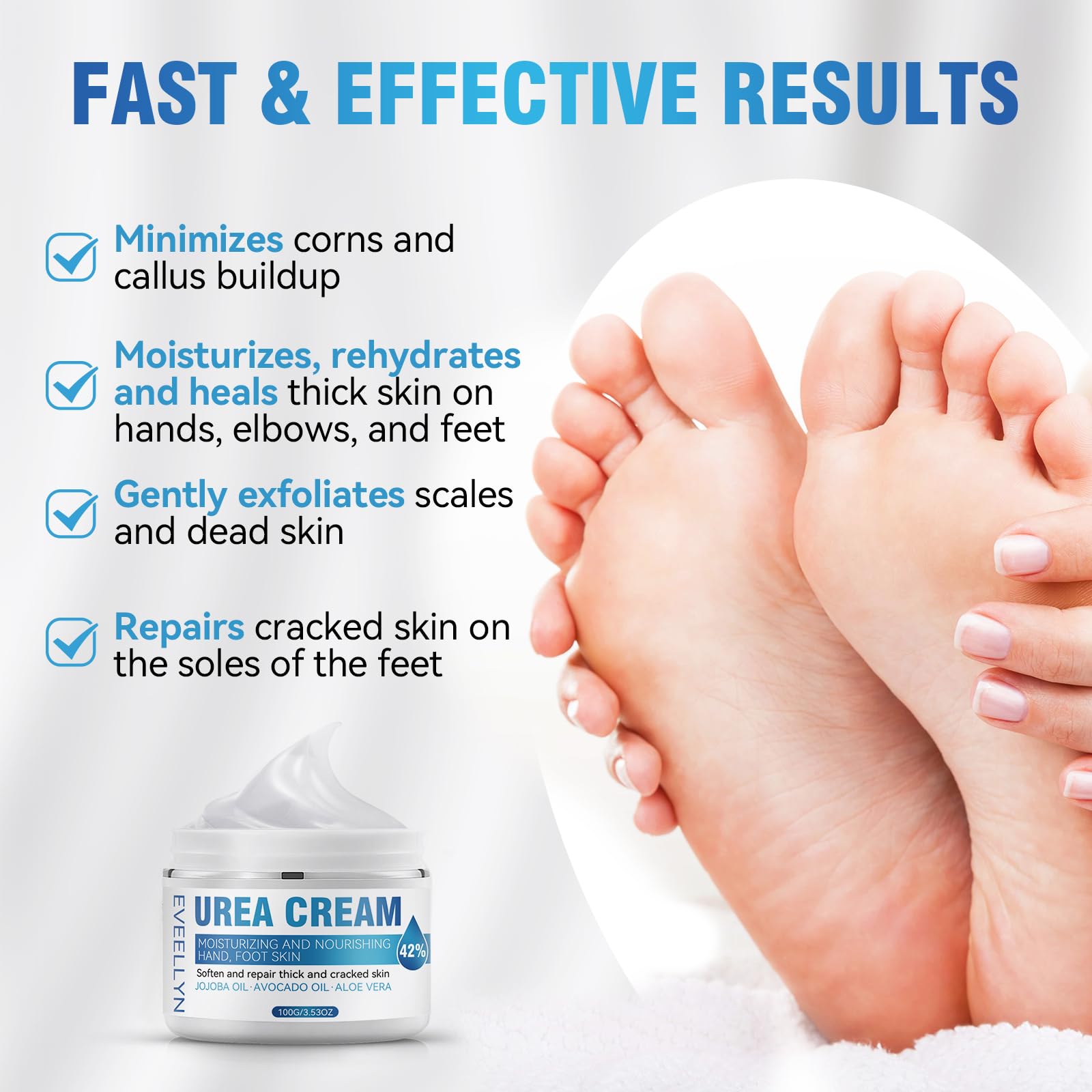 Eveellyn 40% Urea Cream for Dry Cracked Hands & Feet - Intensive Moisturizing Callus Remover, Skin Softener for Hard & Rough Skin - 100g Foot & Hand Treatment - Perfect for Cracked Heels, Elbows & Calluses