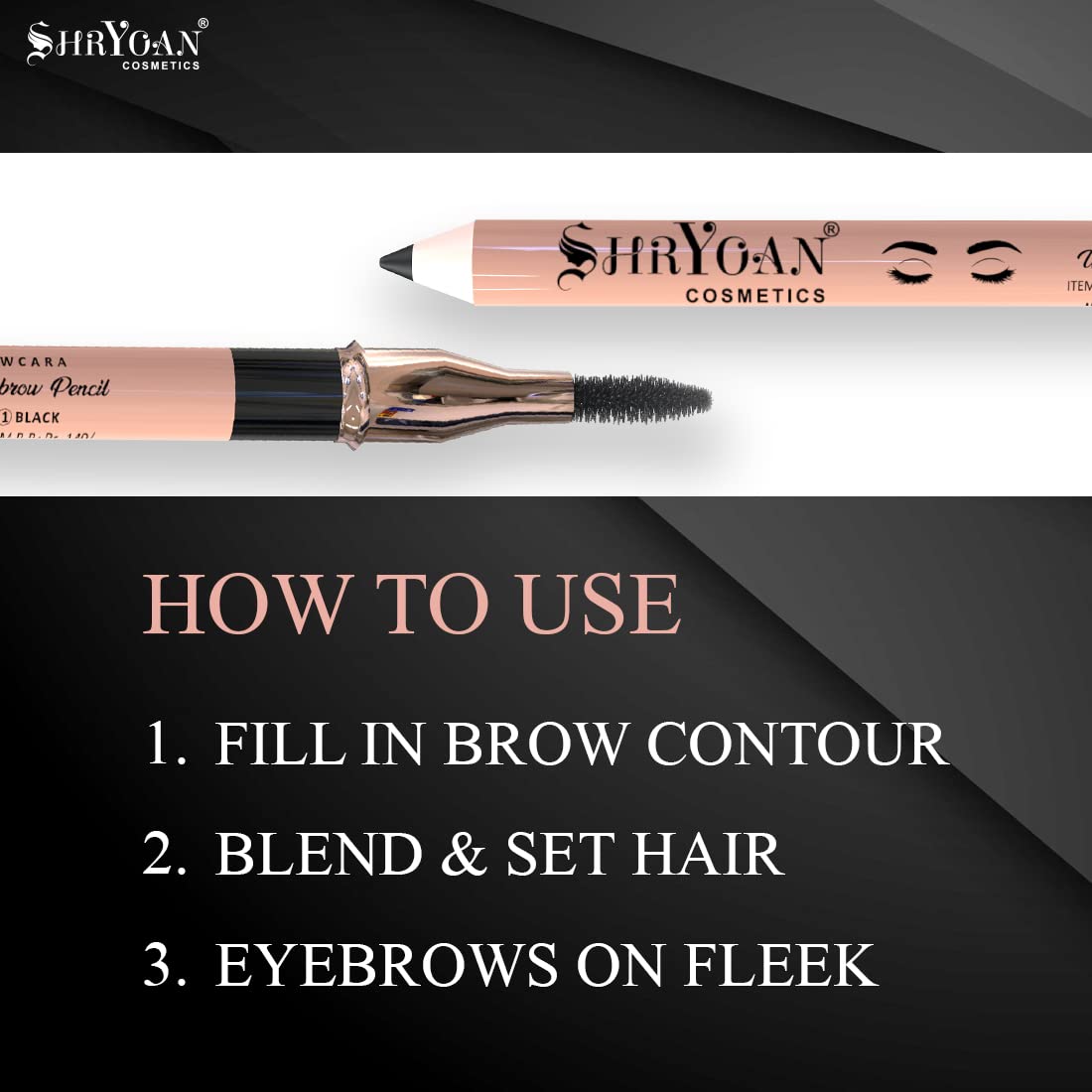 Shryoan Universal Eyebrow Pencil - Waterproof & Smudge-Proof with Shimmery Finish, Lasts 12 Hours - Perfect for Daily Makeup, Parties & Professional Looks (Black)