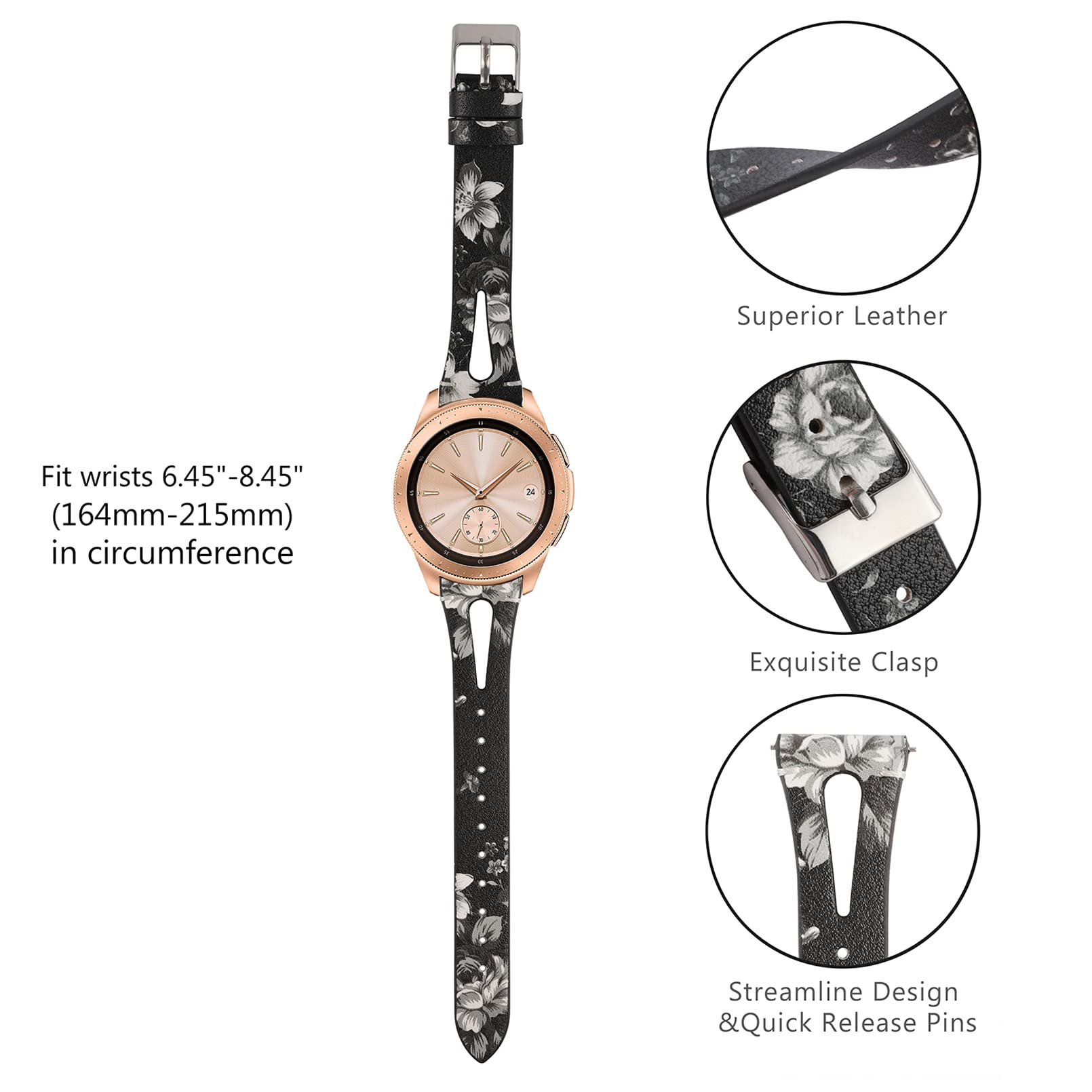 Premium 20mm Leather Watch Band Compatible with Samsung Galaxy Watch 7/6/5/4/3 & Active 2 | Vivoactive 3 | Stylish Replacement Strap for Men & Women | Perfect for Work, Gym & Everyday Wear