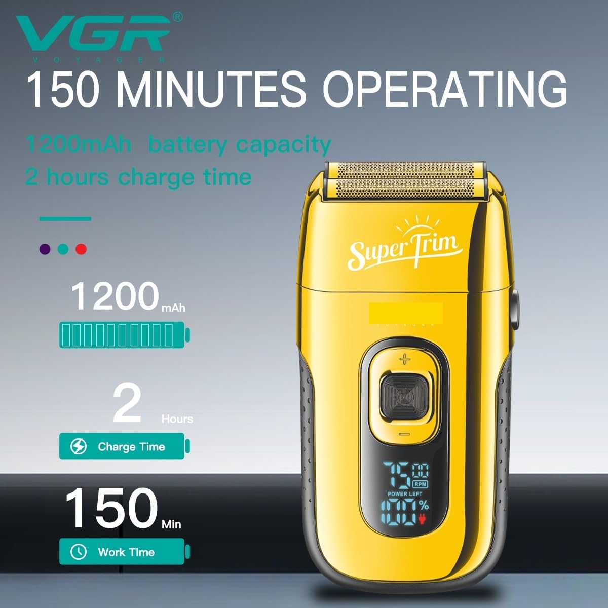 Professional V-G-R Electric Razor & Beard Trimmer for Men - Rechargeable Cordless Hair Clipper, Precision Shaving Machine with Reciprocating Blades (Silver with Box) - Perfect for Home Grooming, Travel & Barbershop Use