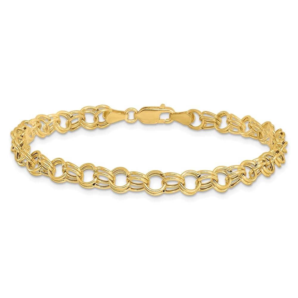 10k Yellow Gold Hollow Double Link Charm Bracelet for Women - Elegant & Durable Jewelry Gift for Birthday, Anniversary & Special Occasions