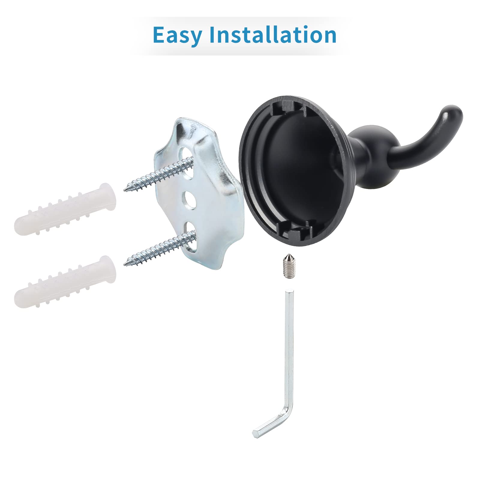 Black Wall Mounted Towel Hooks for Bathroom - 2 Pack Matte Black Bath Towel & Robe Hooks - Perfect for Bathroom, Kitchen, Laundry Room & Spa Organization